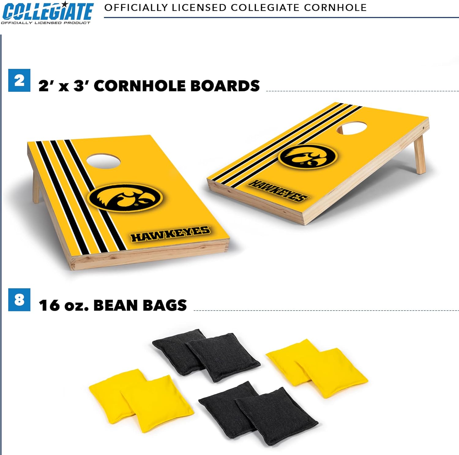 Wild Sports 2' x 3' Set with Direct Print HD Team Graphics – Great Gift for Any NCAA Fan! Bean Bag Toss Family Outdoor Games – Iowa Hawkeyes