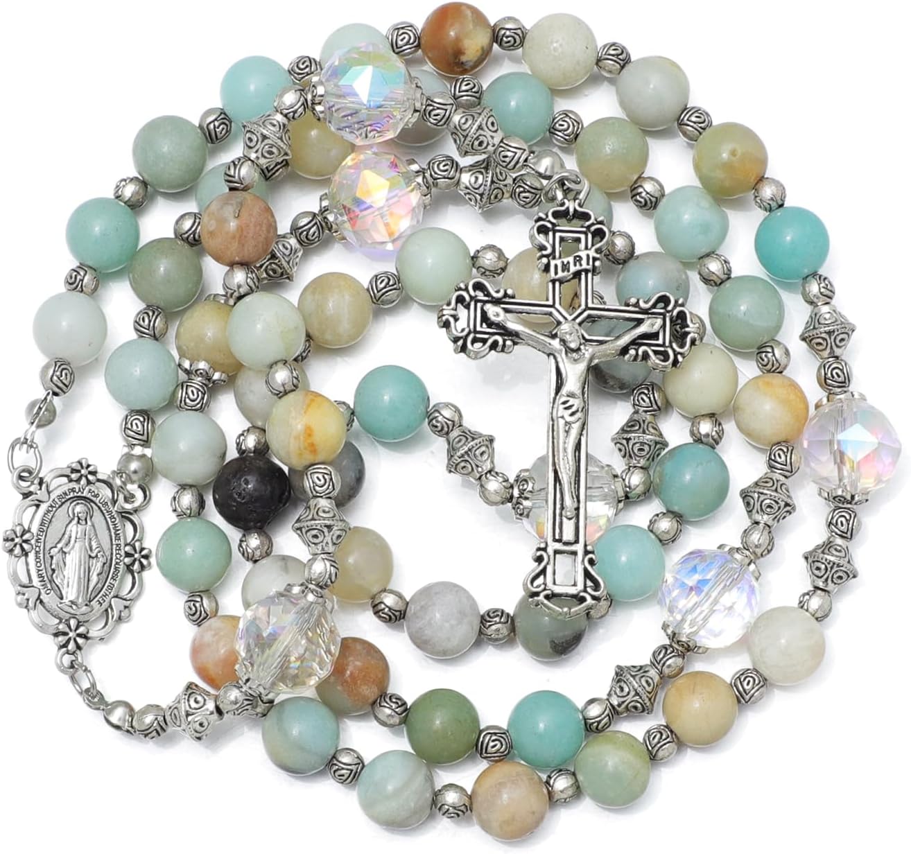 KOMI Gemstone Beads Rosary Catholic for Women 18K Gold Plated Rosaries Beads Necklace Christian Catholic Gifts