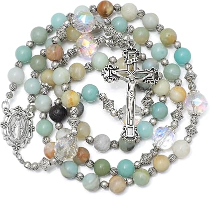KOMI Gemstone Beadas Rosary Necklace Catholic for Women with Pouch