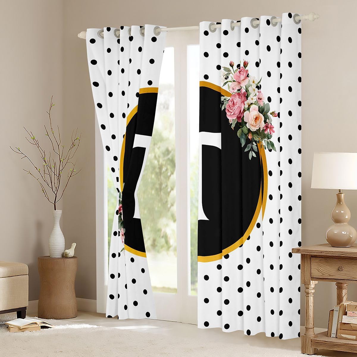 Feelyou Polka Dots Letter T Blackout Curtains 2 Panels 38x45 Inch image 3