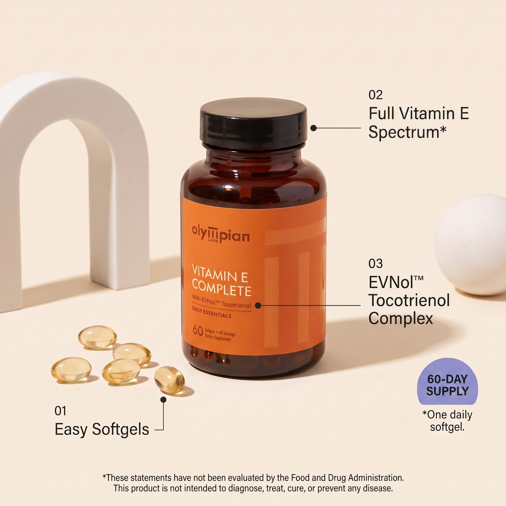 Olympian Labs Vitamin E Complete with Tocomin Tocotrienol | 60 Capsules | Supports Healthy Brain & Cardiovascular System — Amazon image 6