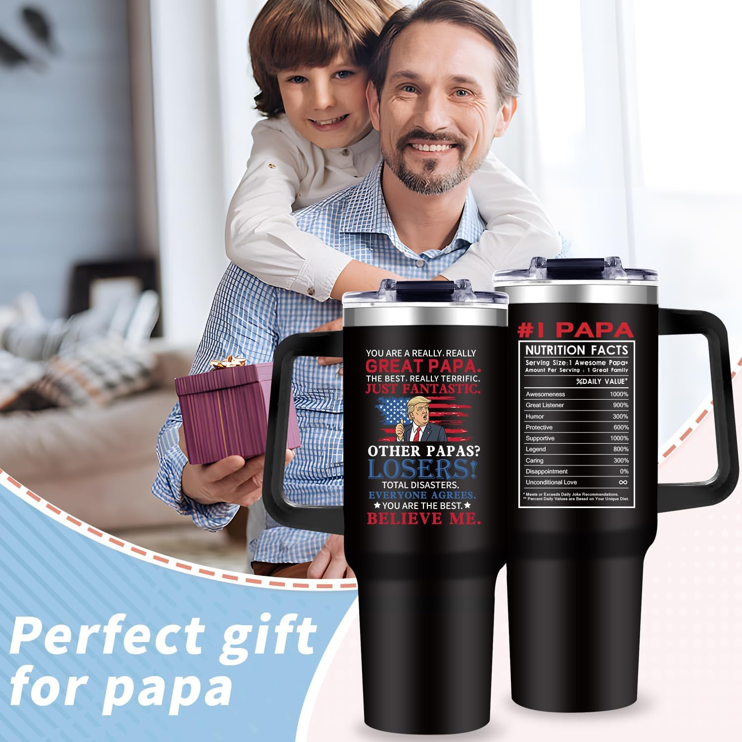 Papa Tumbler Gifts For Fathers Day for Papa Gift from Grandkids Grandpa Present from Granddaughter Grandson - 40oz Funny Tumbler Dad Cup - Birthday Gifts Thank You Christmas Gift for Dad - Image 5