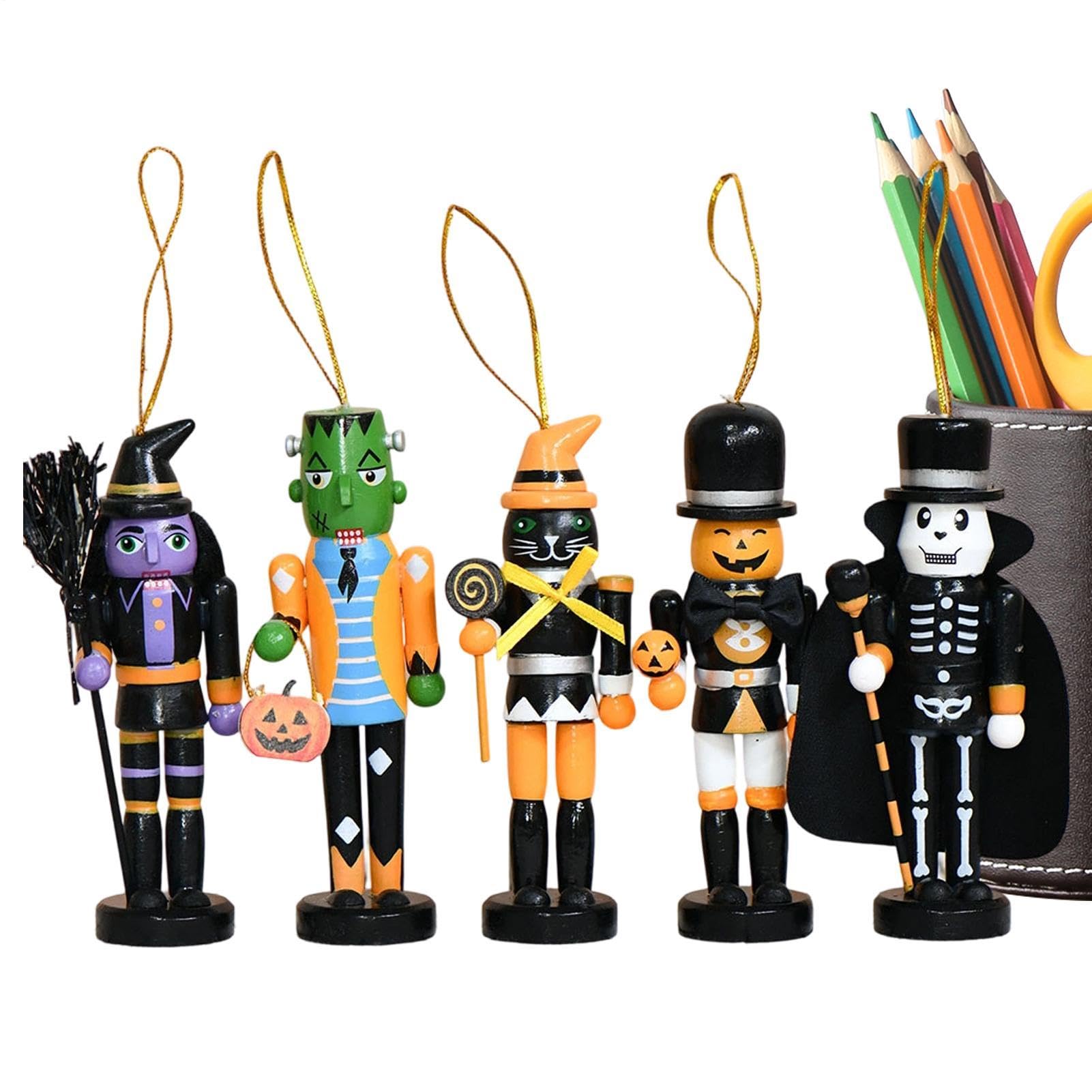 Casse-Noisette d'halloween en Bois pour Fenêtre et Maison Hantée | Kit 5 Pièces Ornements de Fête
