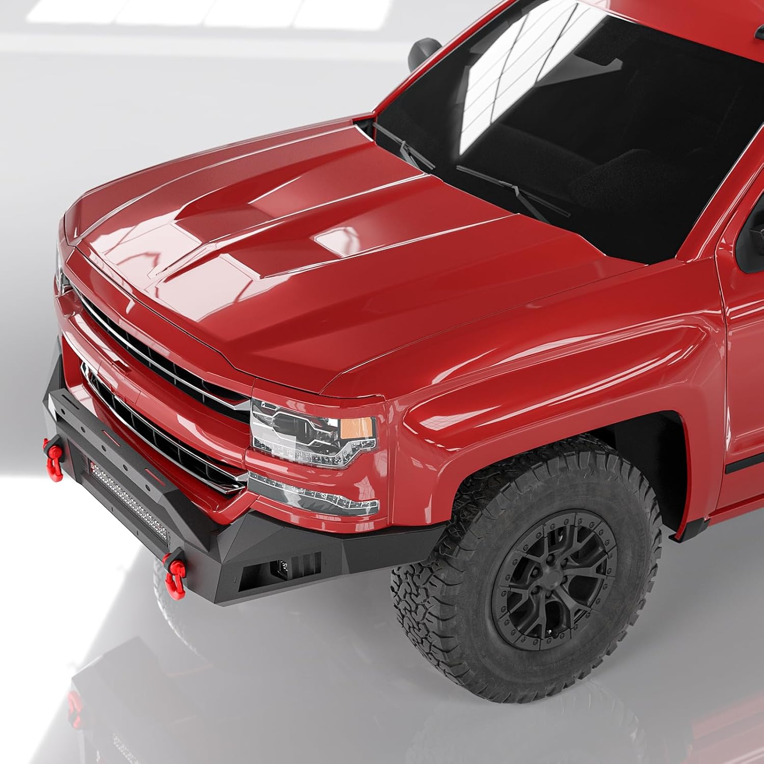 Front Bumper Compatible with 2016-2018 Chevy Silverado 1500 Pickup Truck, Off-Road Rock Crawler Bumper with1 x 139W Long Light Bar & 2 x 39W LED Light & License Plate Bracket & 2 x D-rings, Black