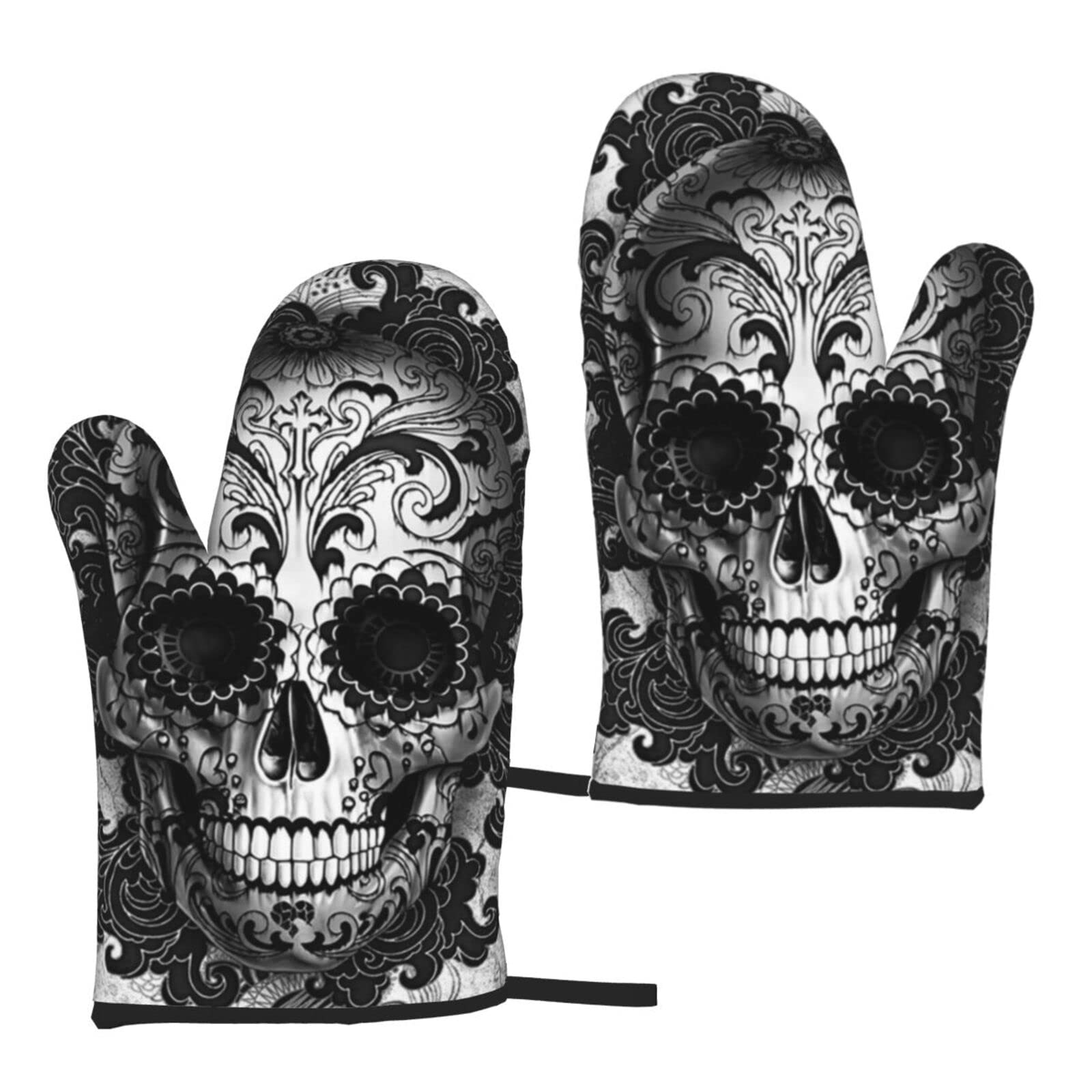 Tmvfpyr Sugar Skull Oven Mitts Non-Slip Heat Resistant Kitchen Gloves For Cooking Baking Grilling