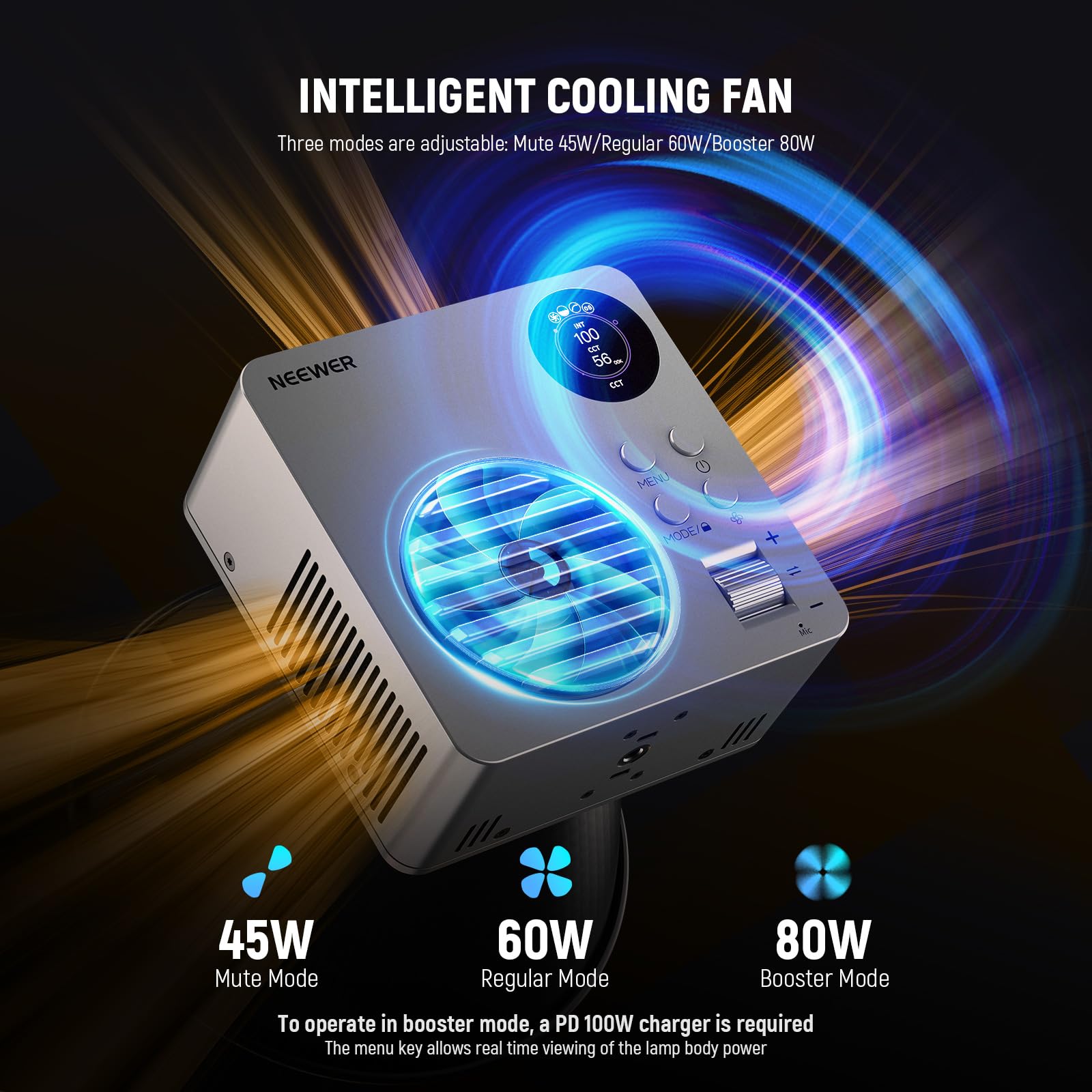 NEEWER 80W LED Video Light with 72Wh Battery/100W PD Fast Charging APP/2.4G Control Portable Bi Color Mini COB Studio Continuous Output Lighting 26500lx/1m 2700-6500K Dimmable CRI95+ 13 Scenes, HB80B