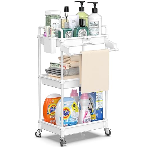 SPACEKEEPER Rolling Storage Cart, 3 Tier Utility Cart Laundry Room