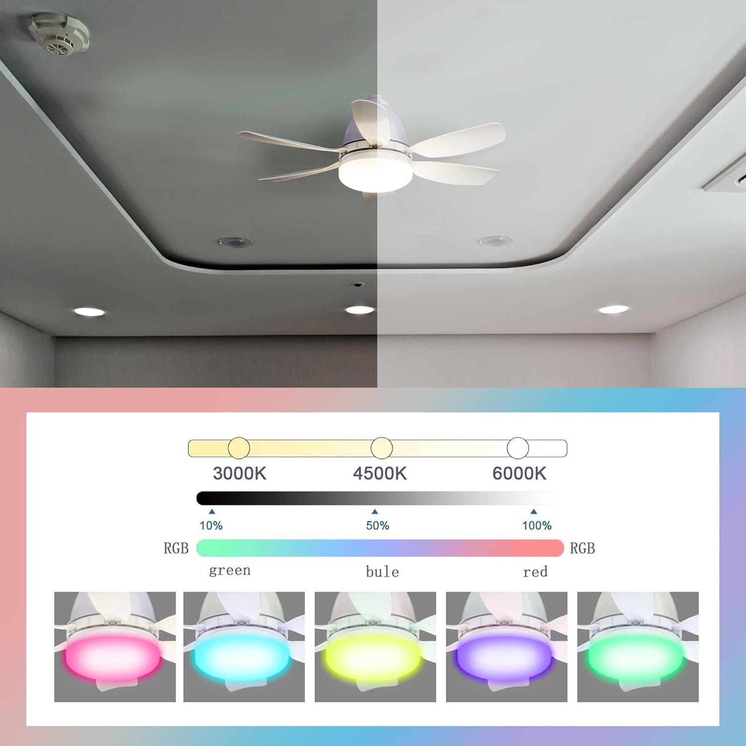 Ceiling Fan with Bluetooth Speaker & RGB Color Changing Lights - 3-in-1 Smart Fan, Remote Control, High Airflow, Premium Sound for Living Room, Bedroom, Patio