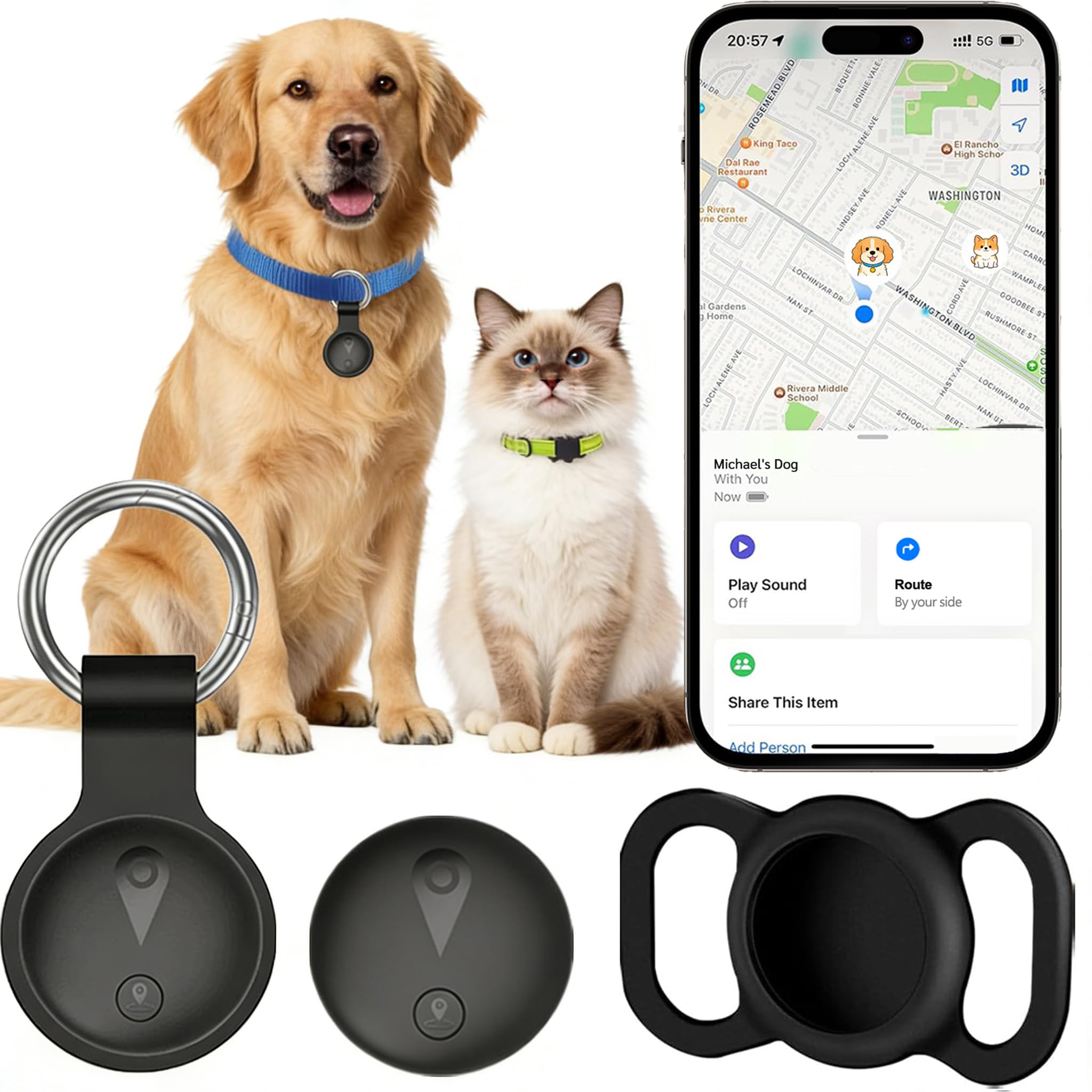 GPS Tracker for Dogs, Smart Collar with Real-Time Location - Pet Location Tracker with Holder, No Monthly Fee/No SIM Card, Works with iOS Find My, Ultra-Slim, IP68 Waterproof, 12-Month Working Time