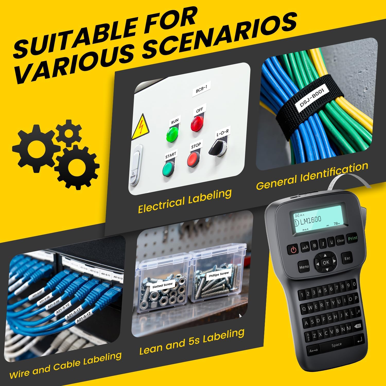 Label Maker Machine with-Tape, Industrial Label Makers Bluetooth, Heat Shrink Label Maker Waterproof-Labels, LM1600 Handheld Labeling Machine Rechargeable Cable Electrician Portable Labeler Backlit - Image 2