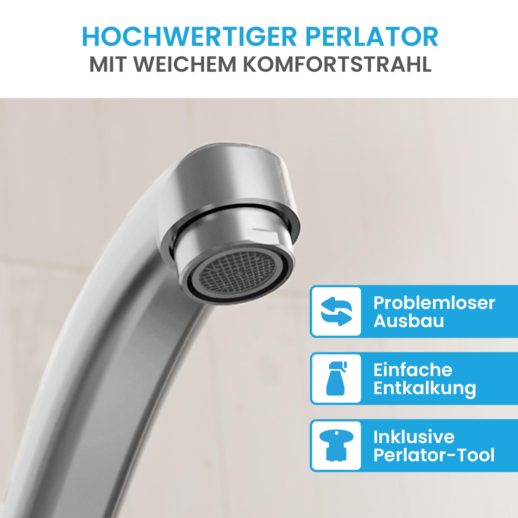 Bächlein Küchenarmatur Arado – 360 Grad schwenkbar (Chrom) – Einhand-Spültischbatterie Chrom mit 360° schwenkbarem Auslauf, Wasserhahn für die Küche in extra massiver Ausführung…