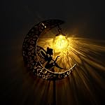Lampes solaires Jardin extérieur Décor LED Luminaires en verre de fée de lune Étanchéité ornement métallique pour la cour de pelouse de patio décorations extérieures- Idées cadeaux uniques pour le jardinage (blanc chaud)