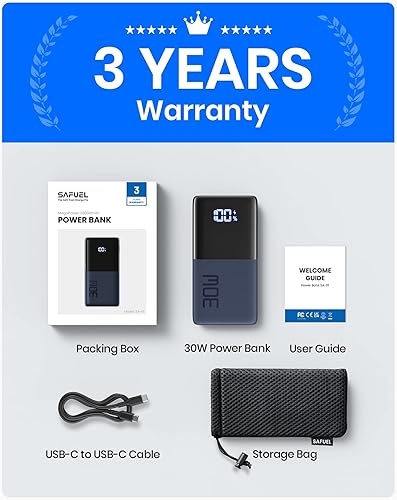 Miniatura 7 de SAFUEL Cargador portátil, doble USB C entrada y salida de 30 W PD Power Bank, 20000 mAh carga rápida de tres salidas para iPhone 14, 13, 12, 11 x 8