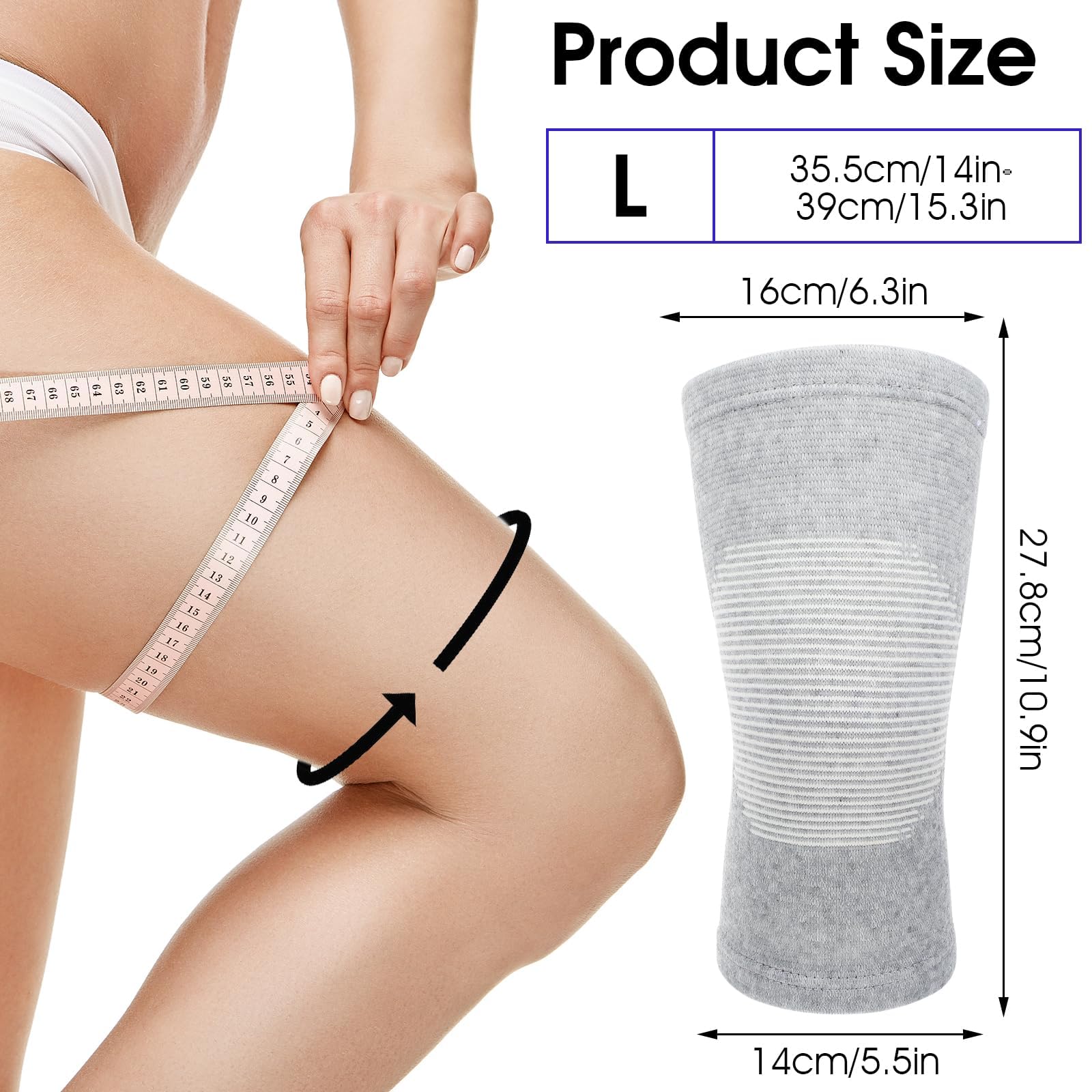 Ultra-Mince Fibre De Charbon De Bambou Élastique Genouillère, Genouillère de Sport pour Homme et Femme, Genouillère de Compression, pour Sports De Plein Air Volleyball Danse Yoga (2,L)