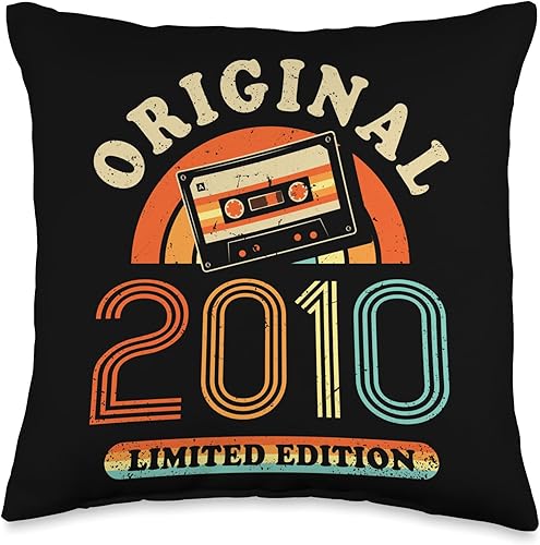 Retro Limited Edition 2010 Cassette Tape 14th Birthday Throw Pillow