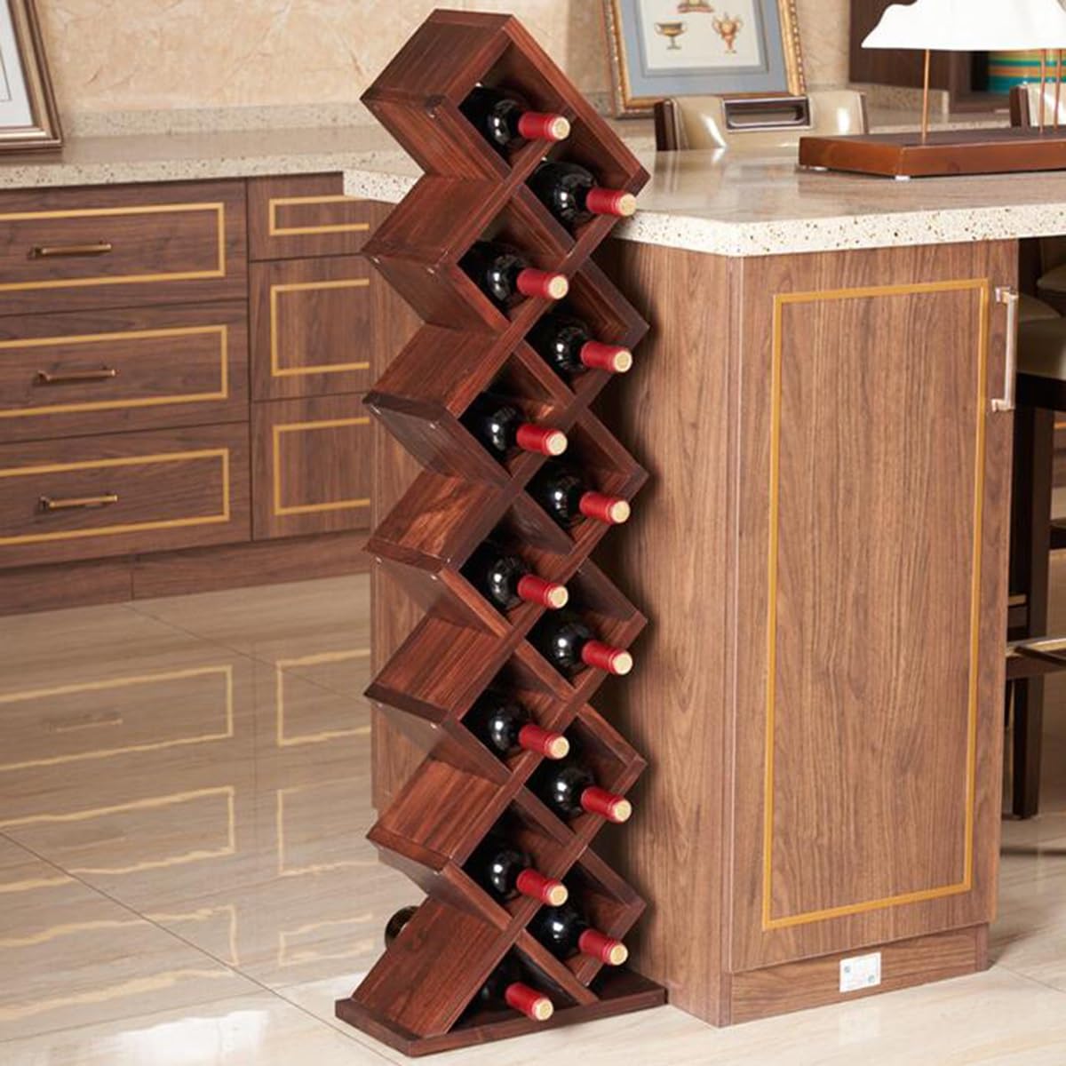 GIZNXBA Weinregal Holz Stehend 13-Flaschen-flaschenregal Schrank Weinflaschenregal Schmal, Freistehendes Weinregal Lagerregal Für Wohnzimmer, Küche,