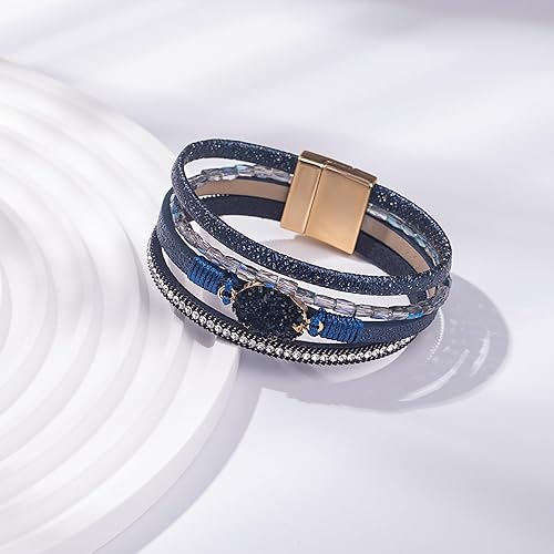 Miniatura 5 de FANCY SHINY - Pulsera de cuero de estilo bohemio con cierre magnético y cuentas de cristal, regalo para mujeres, adolescentes y niñas