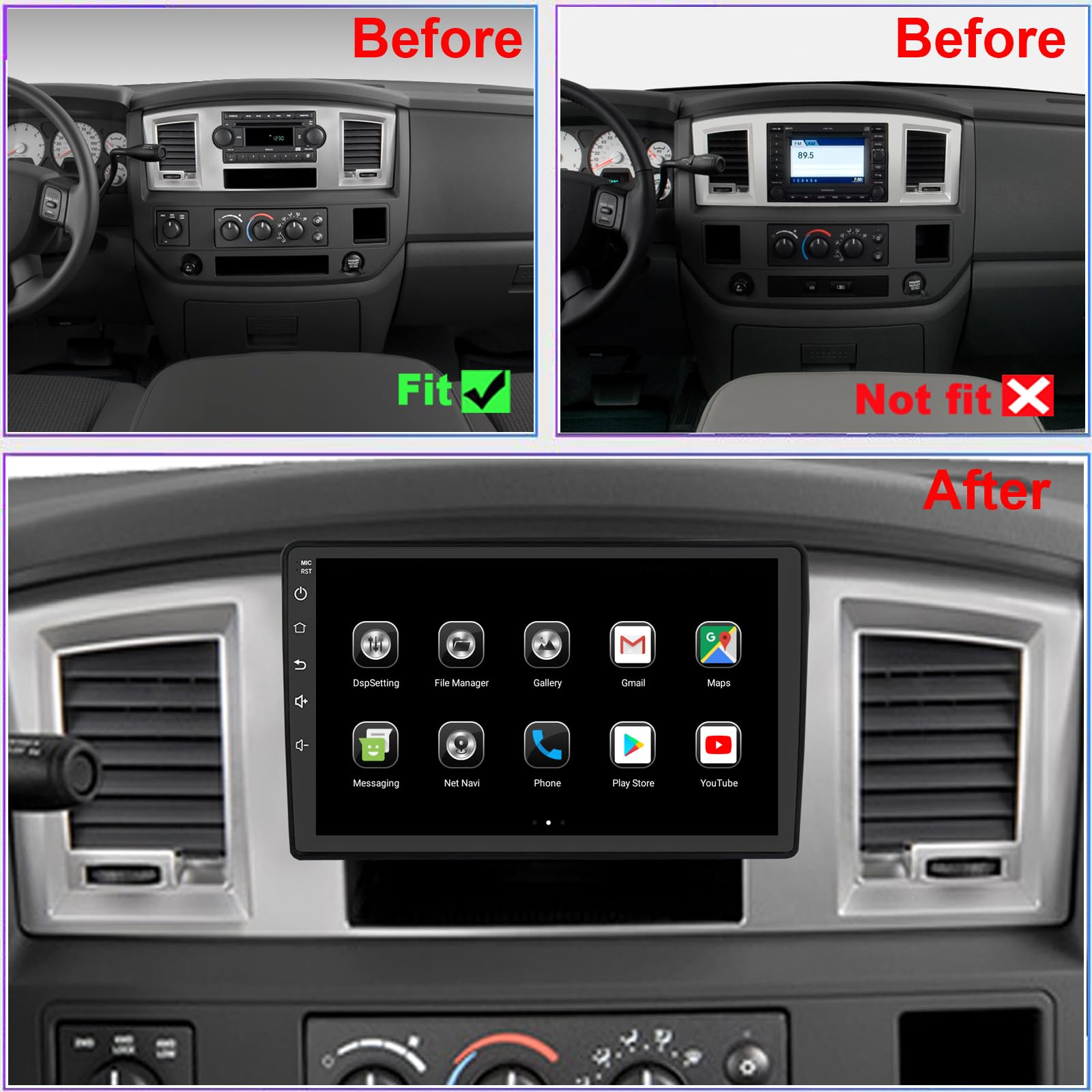 QLED 8 Core Radio for Dodge RAM 1500/2500/3500 2006 2007 2008 Upgrade Touch Screen Stereo Carplay Android Auto Ready Free Camera