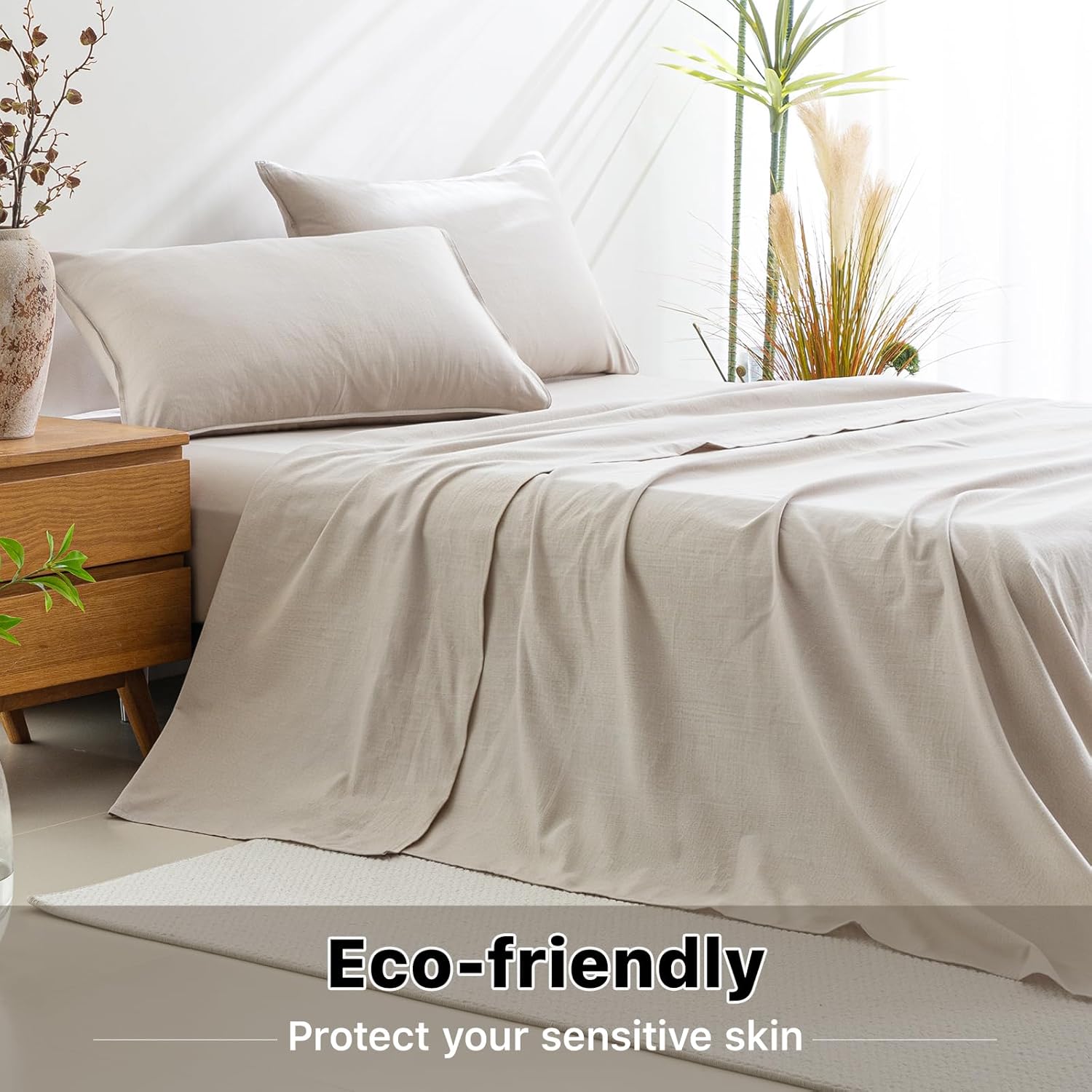 Linen Sheets Queen Size, Blend from Linen Cotton Bedsheets, Natural Flax,Breathable Soft Durable Sheet Set,16" Deep Pocket,All Seasons,4 Pieces (Linen, Queen) - Image 5