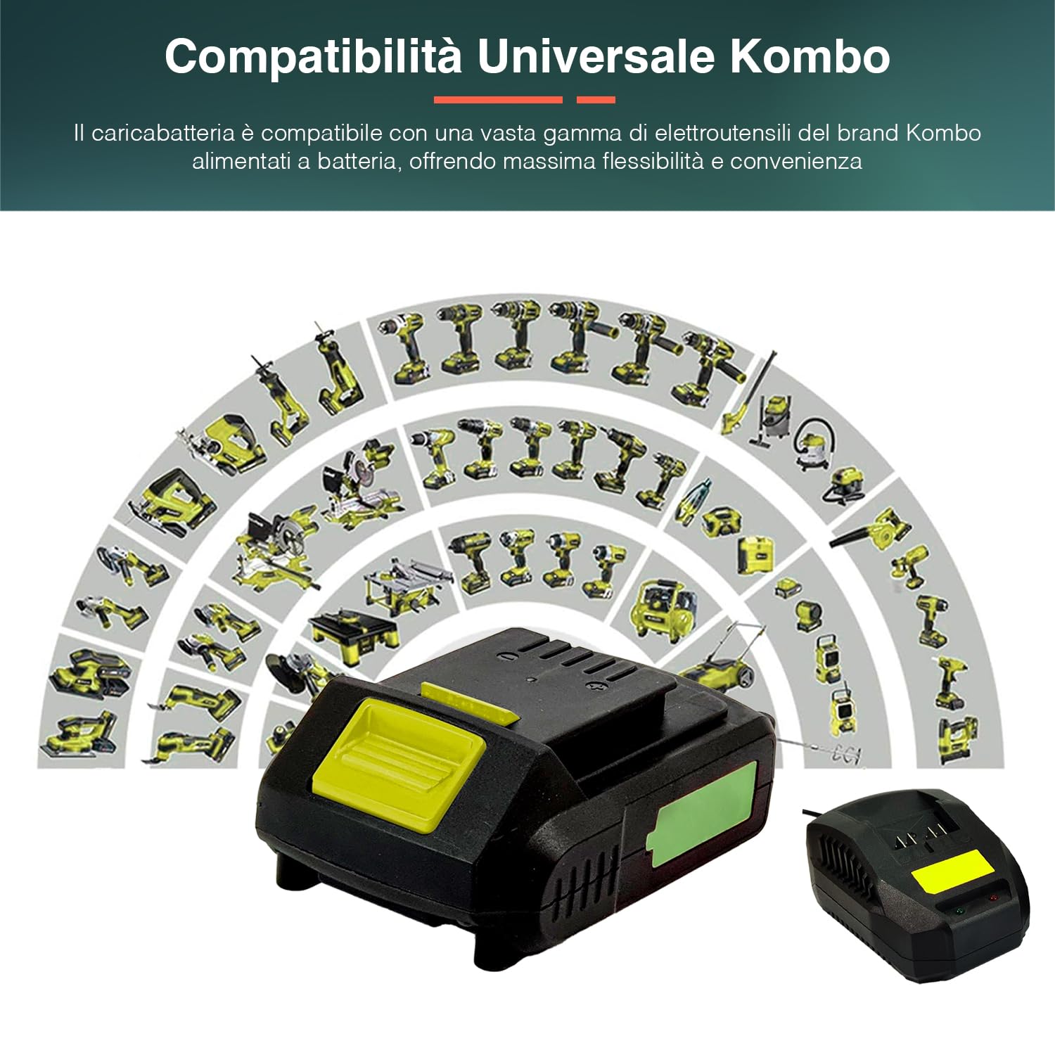 Set Batteria al Litio e Caricabatteria per Elettroutensili, Protezioni Sovraccarico e Sovrascarico - 20V, 2Ah con Indicatore LED, Batteria con Carica in 45 Min