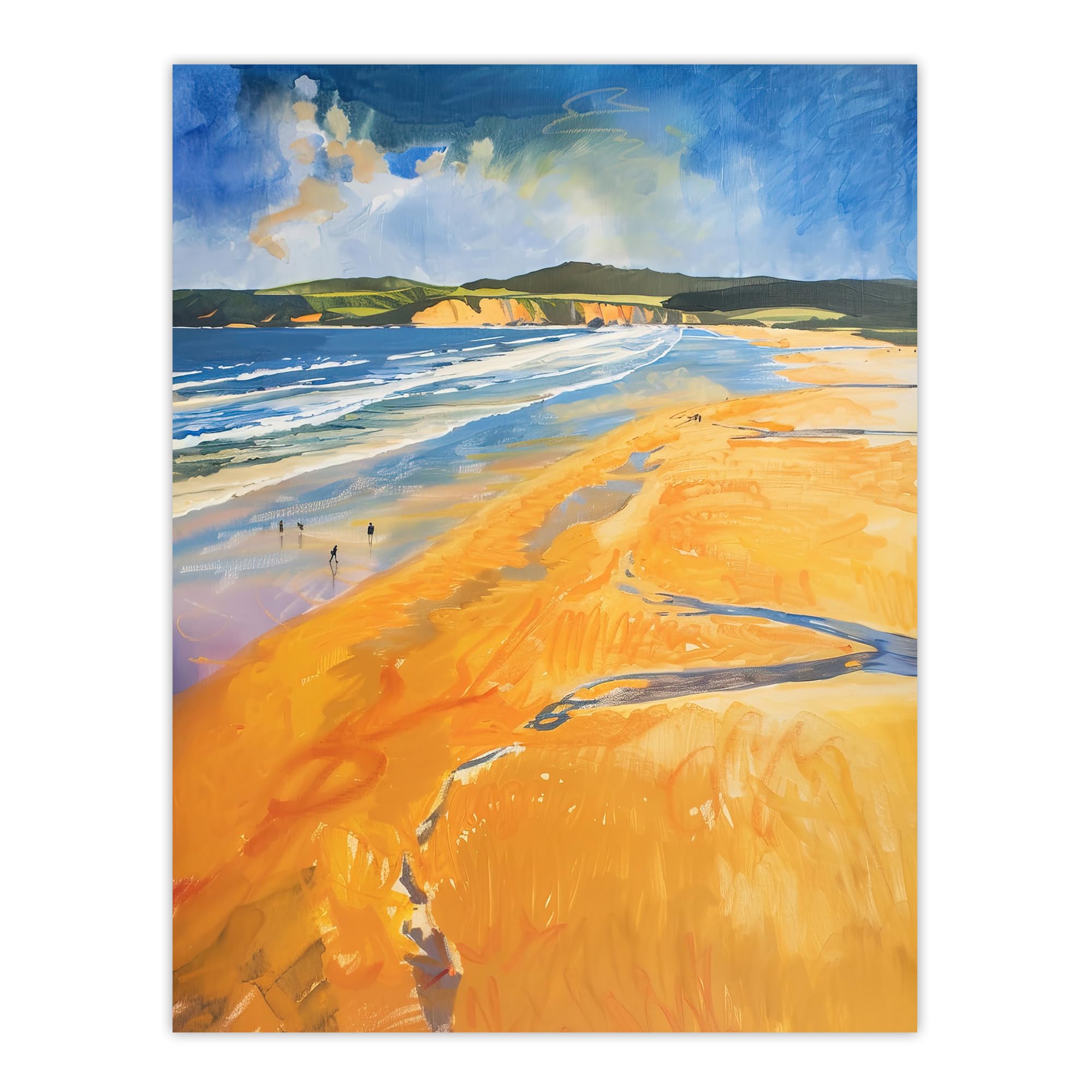 Artery8 Woolacombe Beach Watercolour Seaside Landscape Living Room Large Wall Art Poster Print Thick Paper 18X24 Inch