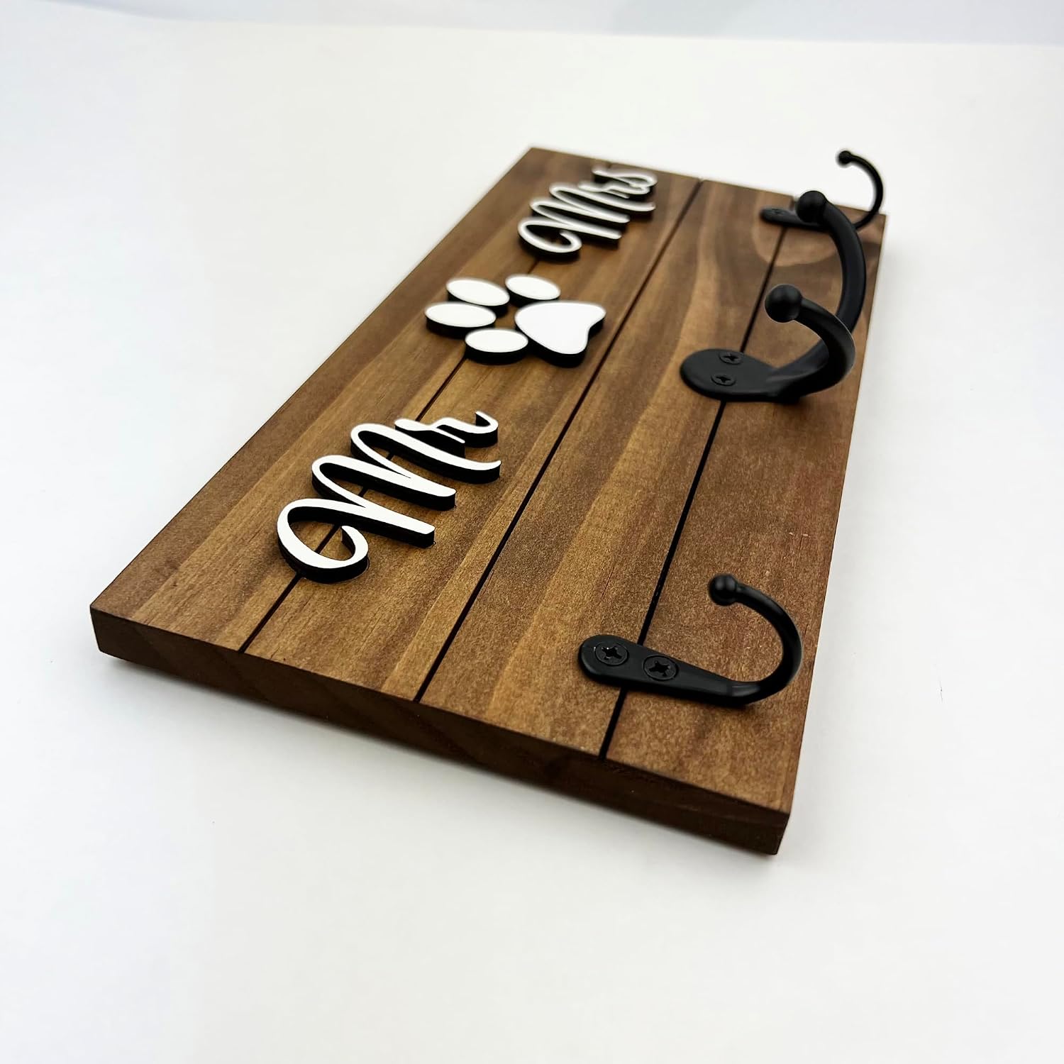 Mr and Mrs Key Holder 3-D Lettering (Walnut-White) image 3