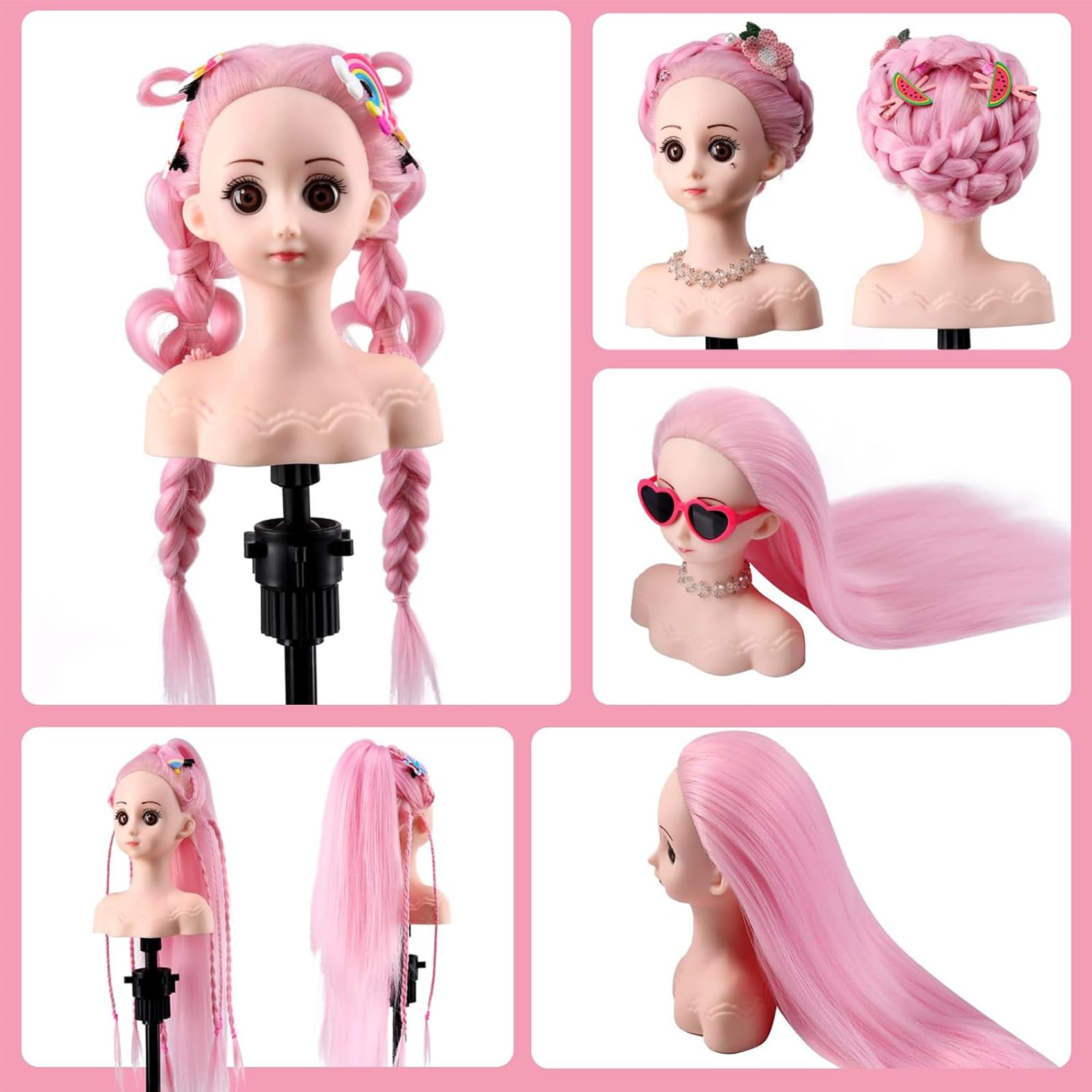 Mannequin Head with Hair 16" Cosmetology Mannequin Head to Practice Hairstyles Doll Head Training Head for Hairdresser - Image 2