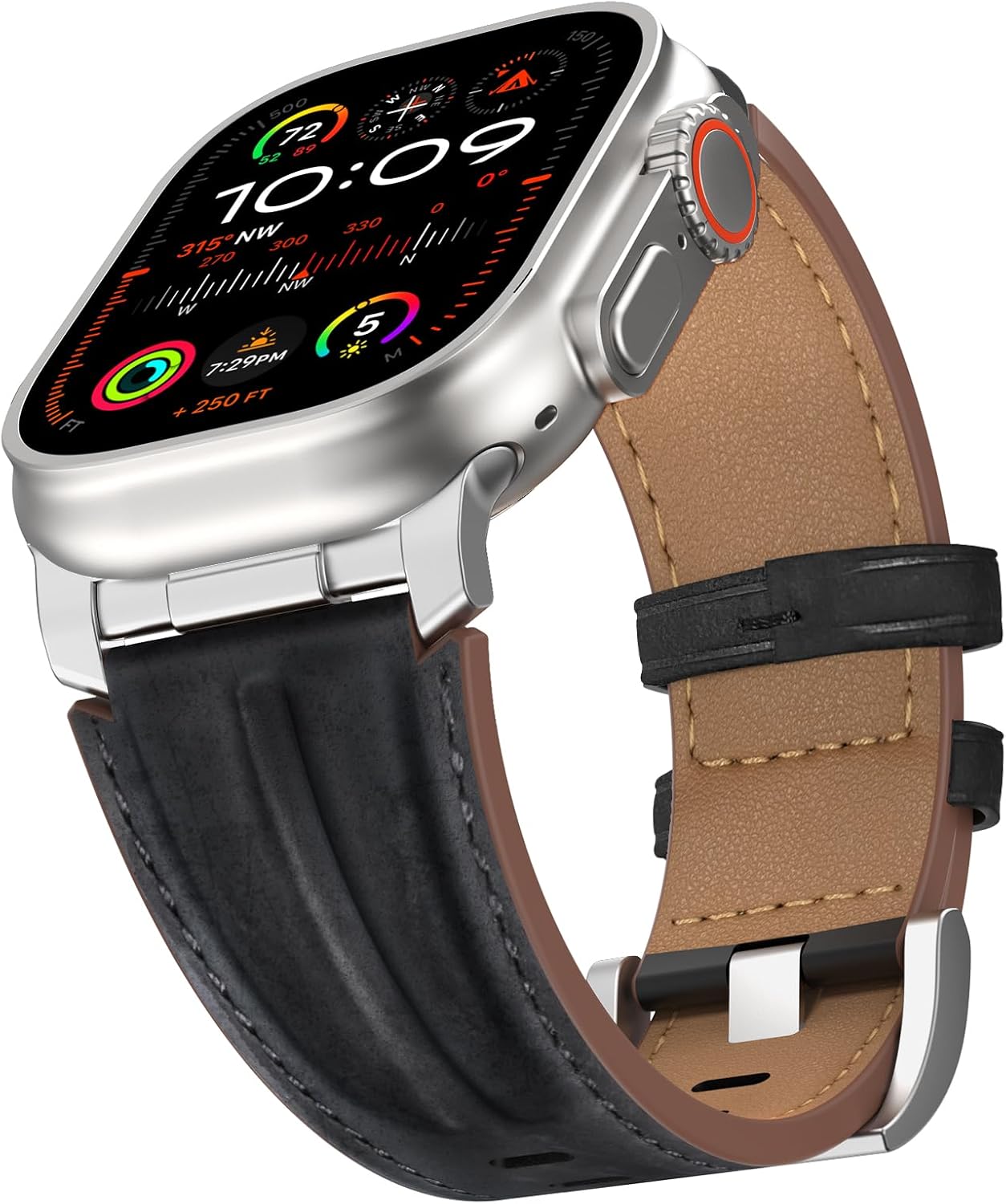 Top Grain Genuine Leather Compatible with Apple Watch Ultra 3 Band 49mm 46mm 45mm 44mm 42mm, Rugged Metal Connector Band Strap for Women Men iWatch Ultra 2/1 Series 11 10 9 8 7 6 5 4 3 SE - Image 8