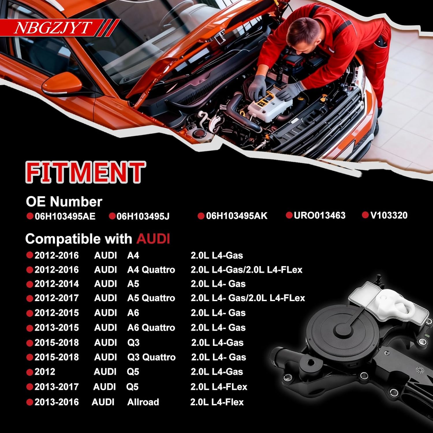 PCV Valve Engine Crankcase Vent Valve Oil Separator with Valve Breather Hose Kit Compatible with 2012-2018 Audi A4 A5 A6 Q5 Quattro Allroad 2.0T Only 06H103495AE 06H103495J 06H103495AK