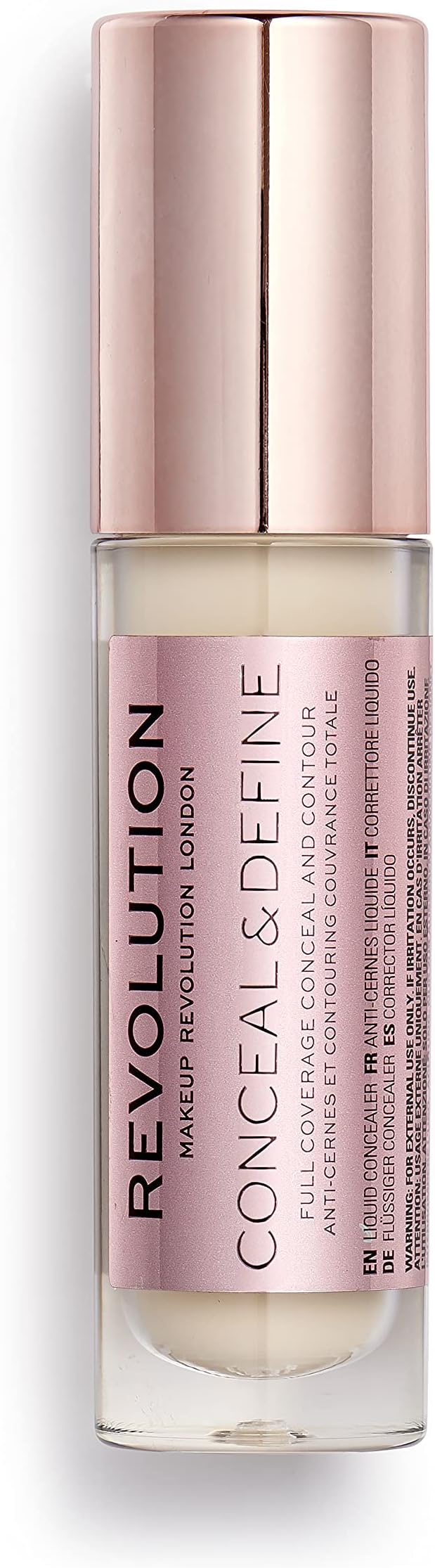 Makeup Revolution Conceal & Define Concealer, Full Coverage Matte Finish Long Wear, Fair Skin Tones, Vegan, C0.2, 4ml