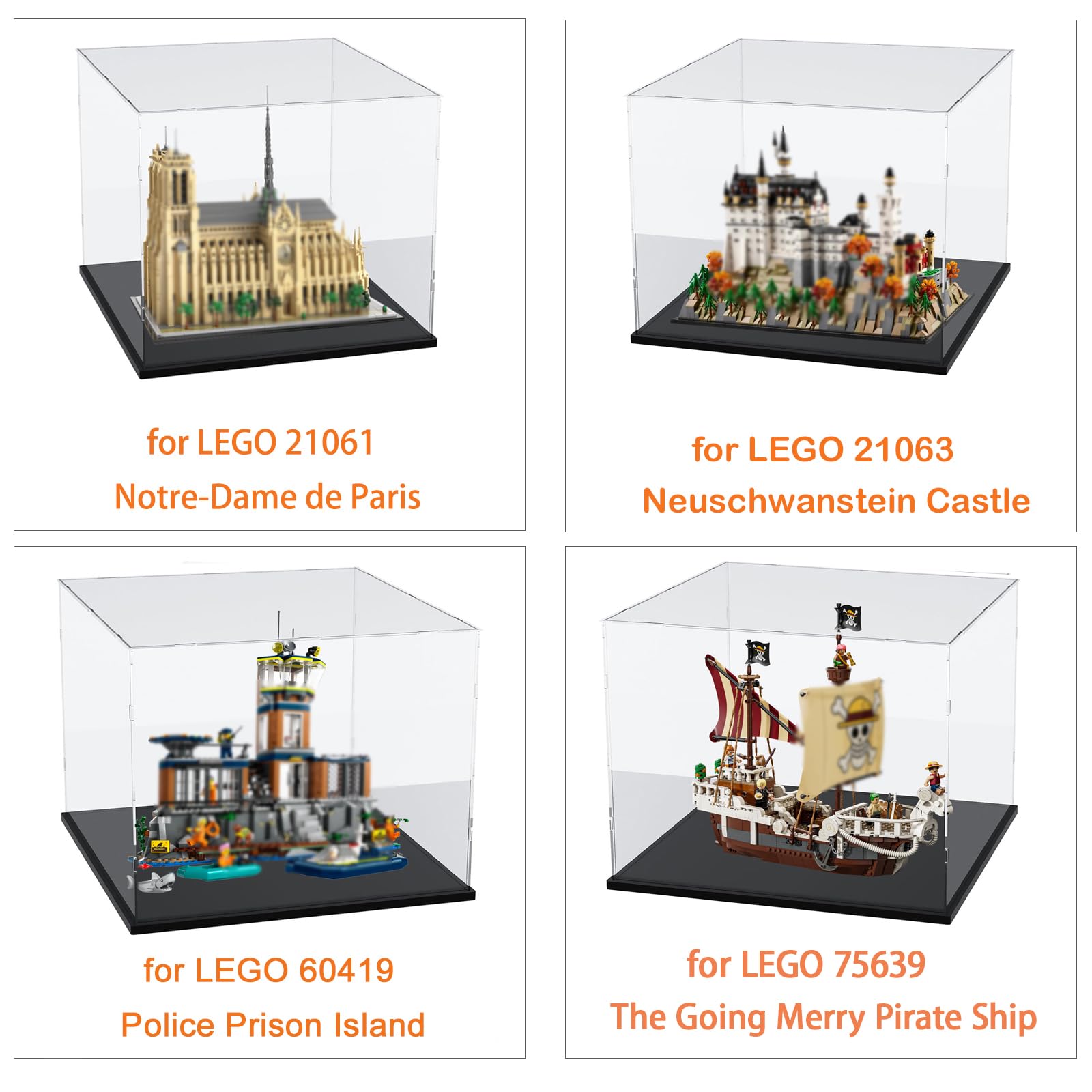 Vitrina Expositora Acrílica para Colecciones para Lego Barco Pirata Going Merry 75639 para 21061 Notre Dame París 21063 60419, Vitrina Metacrilato Transparente Expositor, Interior Negro 50x30x40cm