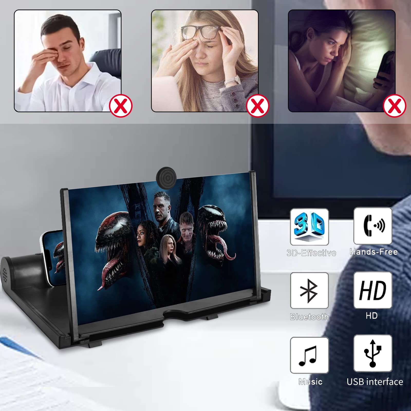 Newseego Amplificatore Schermo Con Altoparlante Bluetooth – 3-4x Ingrandimento, Anti-luce Blu, Pieghevole