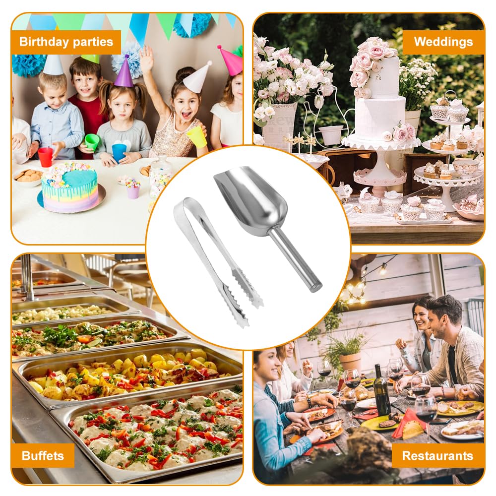 Edelstahl Eiszange Set, 15 Stück Zuckerzange und 3 Stück Eisschaufel, Zange Süßigkeiten, Eiswürfelzange, Candybar Servierzange, Küchenzange Bar Zubehör, für Hochzeit Party Bar Büfett Grill Picknick