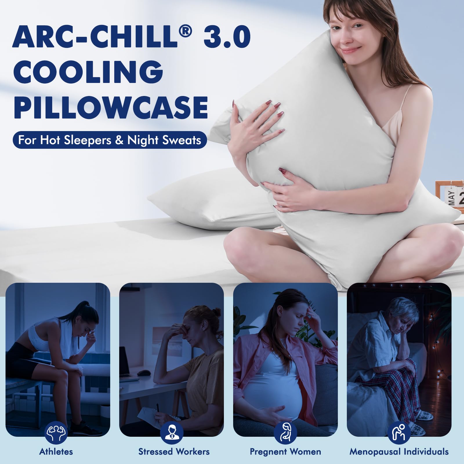 Elegear Federa Rinfrescante 40x80 cm, Ioni D'Argento E Arc-Chill 3.0 Q-Max > 0,5 Fibre Fredde, Federa Per Cuscino, Anallergica E Traspirante, Per Il Raffreddamento Delle Federe Estive, Grigio
