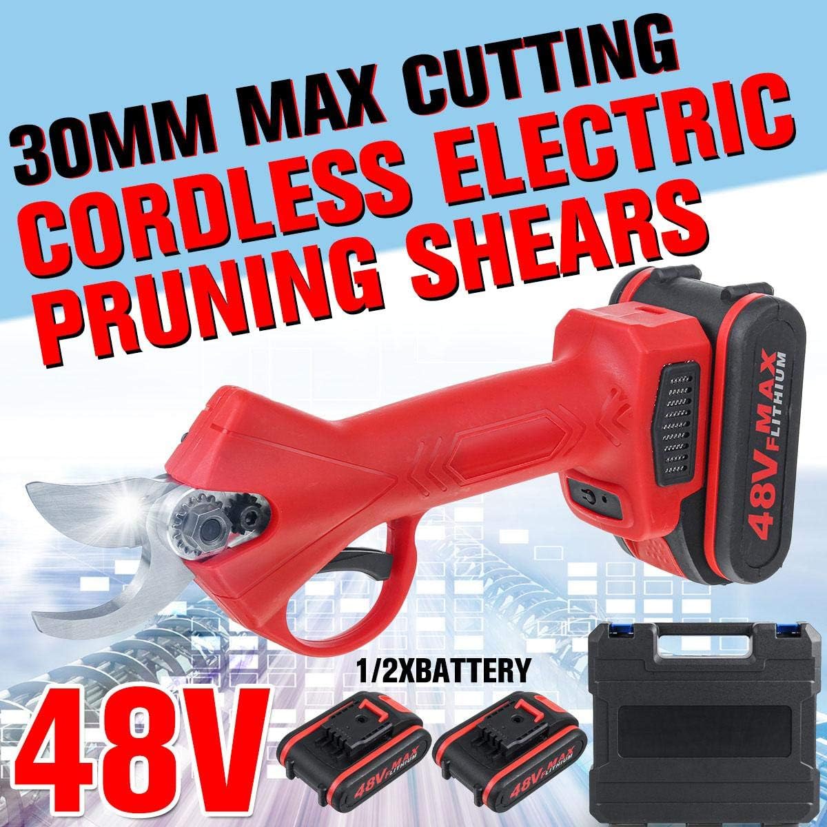 48VF Electric Cordless Pruner Pruning Shear with 9000Mah Lithium-Ion Battery Efficient Fruit Tree Bonsai Pruning Cutter 2 Batteries (2 Batteries)