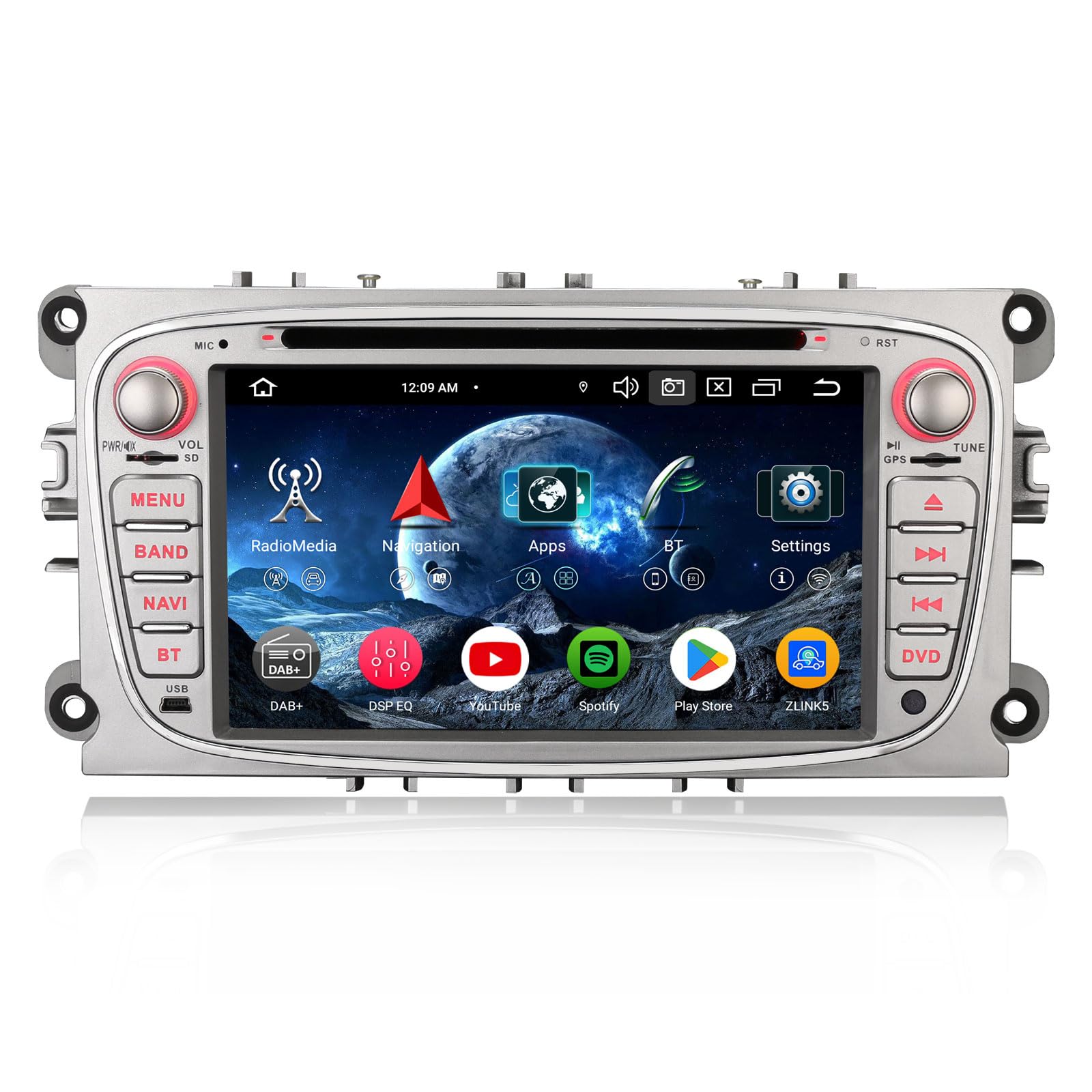 Erisin 8-Core 4GB+64GB Autoradio Android 16 GPS Navigatore per Ford Galaxy C-MAX Focus Mondeo S-MAX 7 pollici Schermo Supporto Bluetooth CarPlay Android Auto WiFi 4G DSP CD DAB+ USB RDS OBD2 Canbus