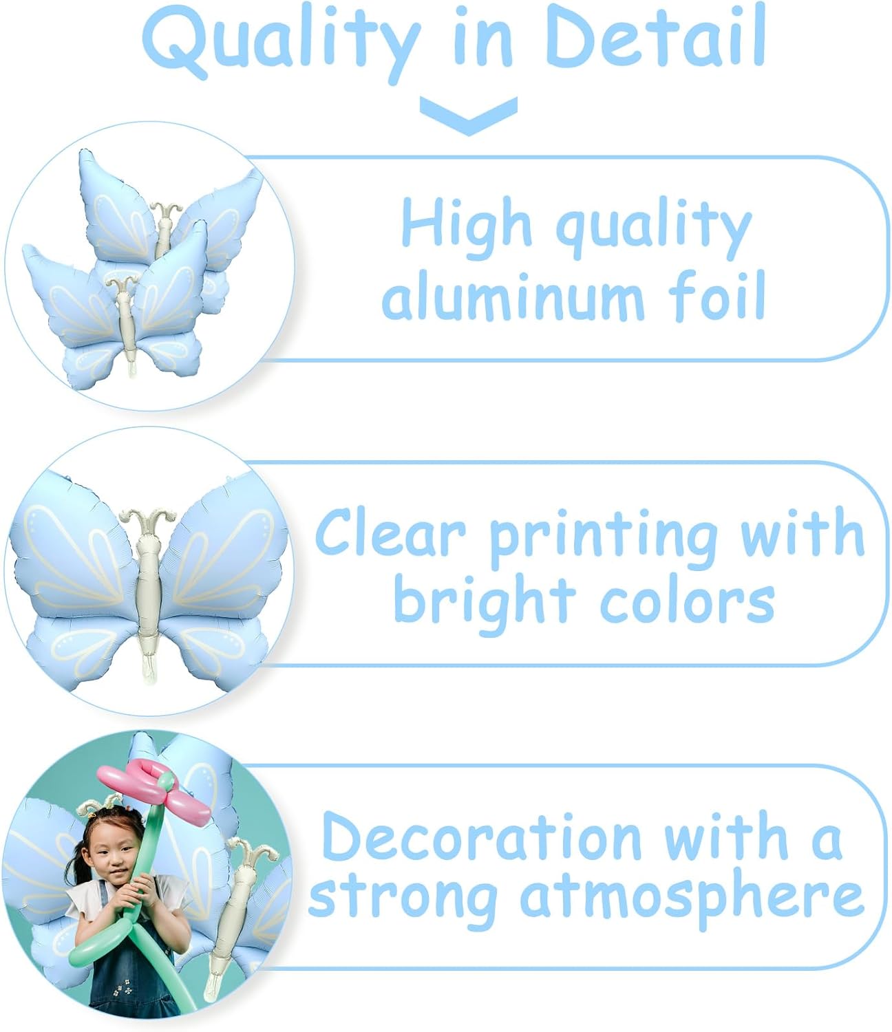 2 Pcs Butterfly Balloons,37inch Light Blue Foil Mylar Helium Balloons for Spring and Summer Butterfly Themed Party Wedding Birthday Baby Shower Party Decoration