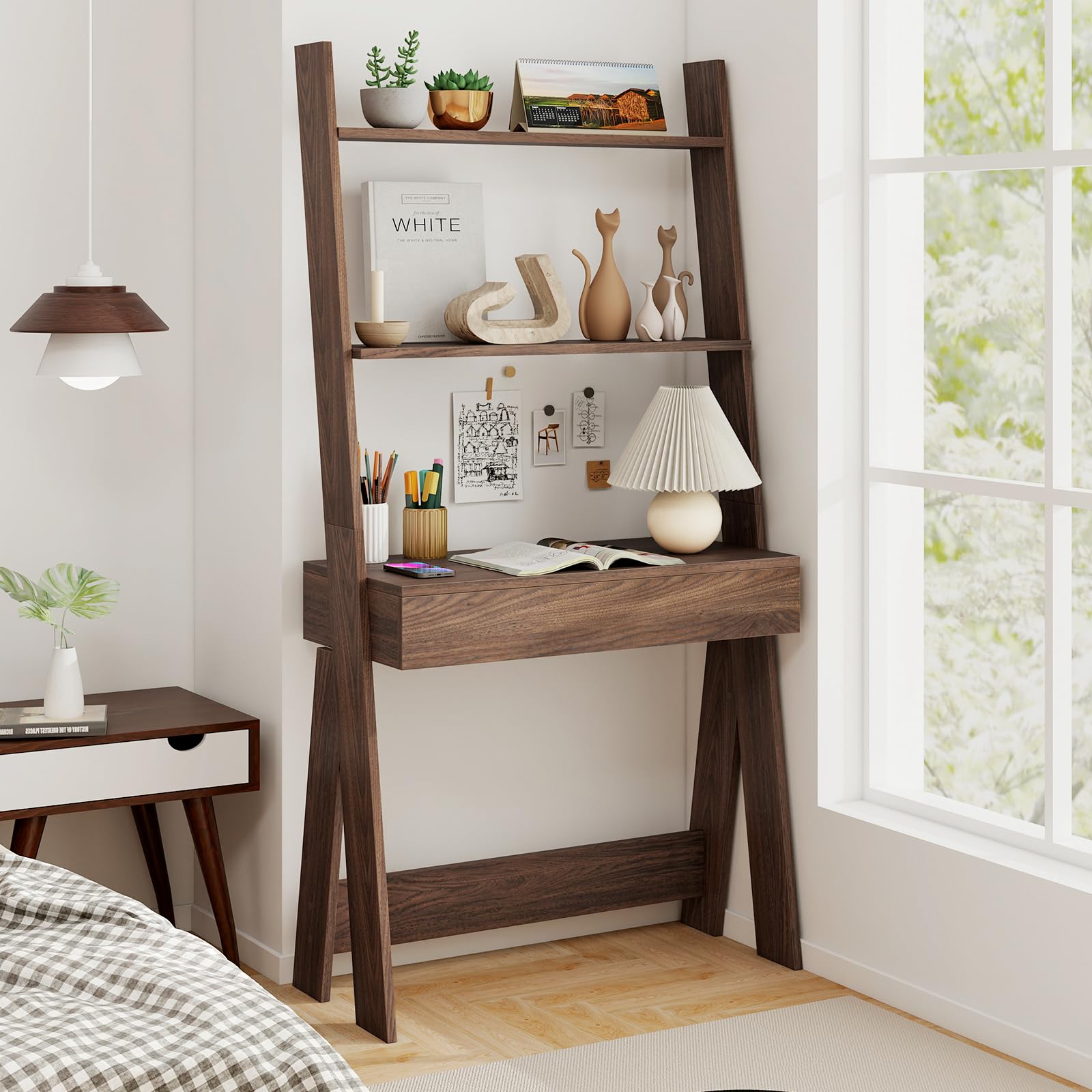 Ladder Desk With Shelves Costway Vanity Table Set Flip Top Mirror