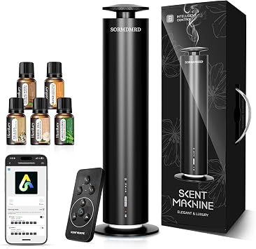 Waterless Scent Diffuser Starter Kit with 5 Scent Essential Oils, Covers 2000 Sq Ft, Cold Air Diffusers for Home, Hotel, Office, Aromatherapy Diffuser with Adjustable Mist, Timer, App & Remote Control