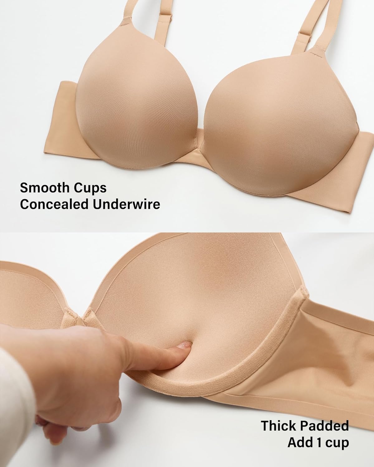 INLYRIC Women's Teardrop Push Up Bra Padded Supportive Underwire Add 1 Cup Seamless Tshirt Sexy Lift Up Plunge Bras