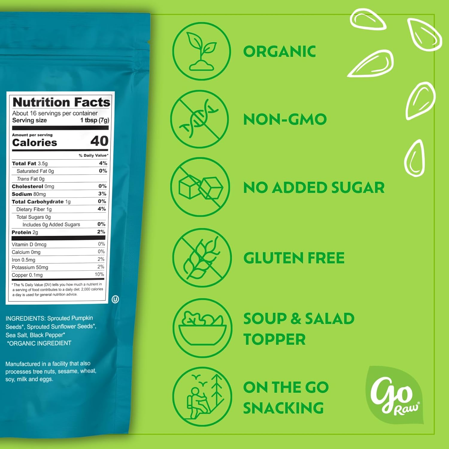 Go Raw Organic Sprouted Sea Salt & Cracked Pepper Salad Toppers, 4 oz, 6 Pack, Pumpkin & Sunflower Seeds, Keto, Kosher