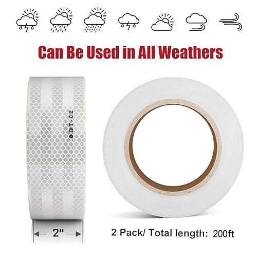 Miniatura 11 de DOT-C2 - Cinta reflectiva de seguridad de 2 pulgadas rojo/blanco cinta de visibilidad para vehículos, remolques, barcos, letreros blanco y rojo