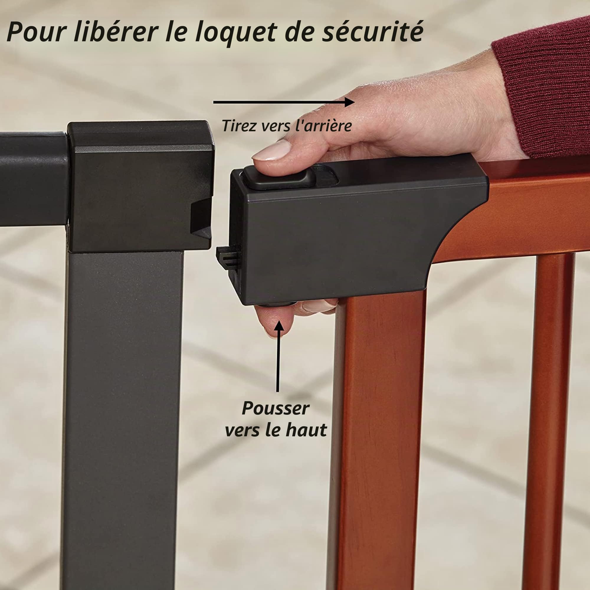 MidWest Homes for Pets 2929SG-WD Barrière en acier avec cadre en graphite texturé et porte en bois décoratif, 73,66 à 99,06 cm ; bois décoratif