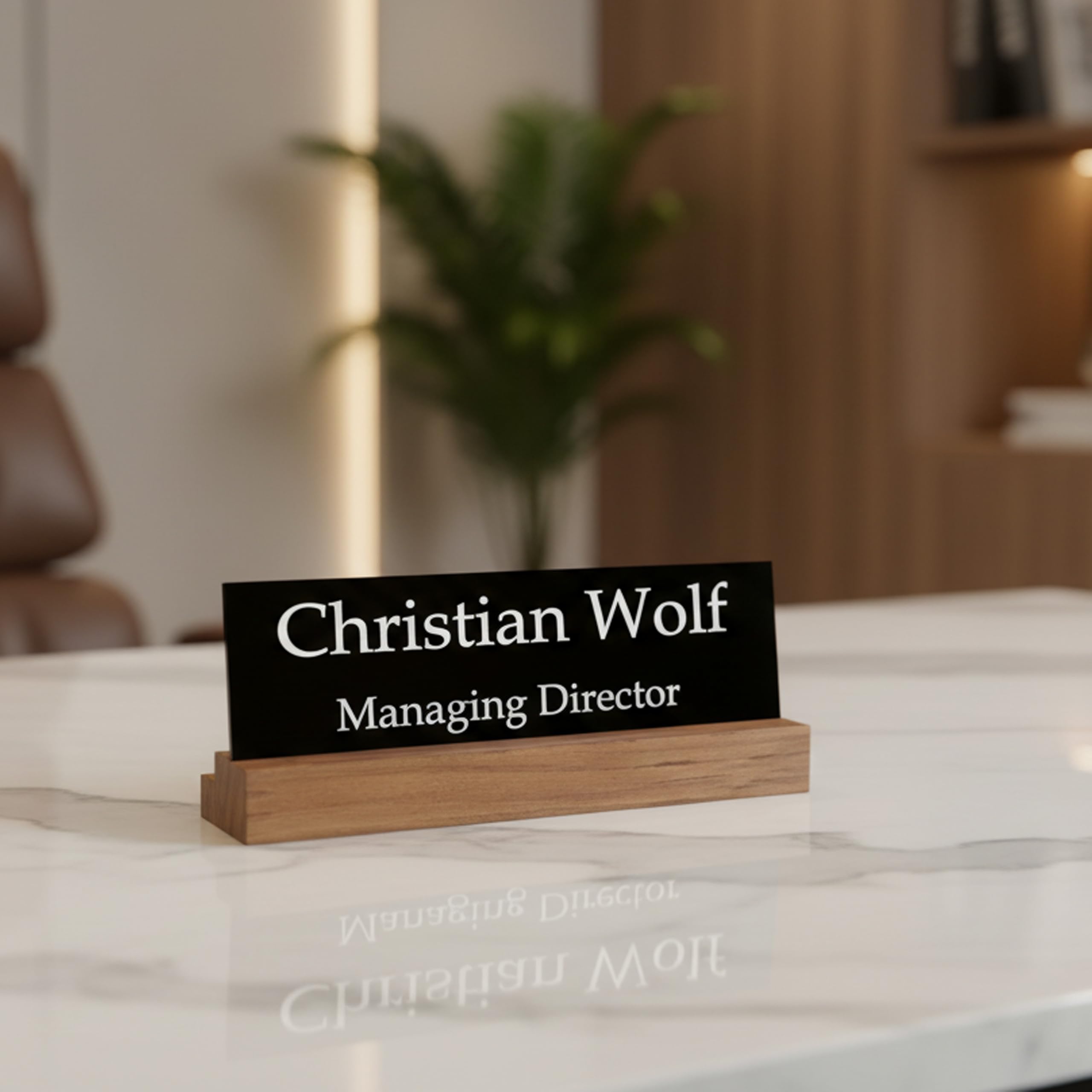 Customized Desk Name Plate with Wooden Base | Personalized Office Table Name Plate | Black Acrylic (Model 1) — Amazon image 5