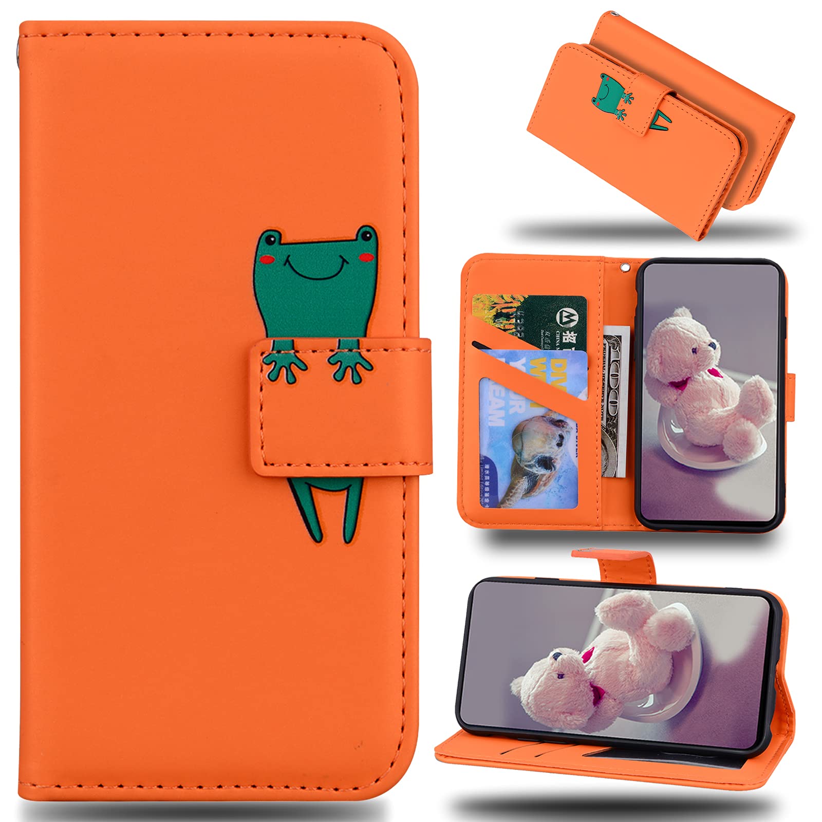 LEINUO Phone Case For Apple iPhone 7/8/SE(2020) (4.7") PU Leather Cartoon design Flip Wallet Phone Cover With [Folio Stand View ] [Card Slots] [TPU Inner Shell],Orange