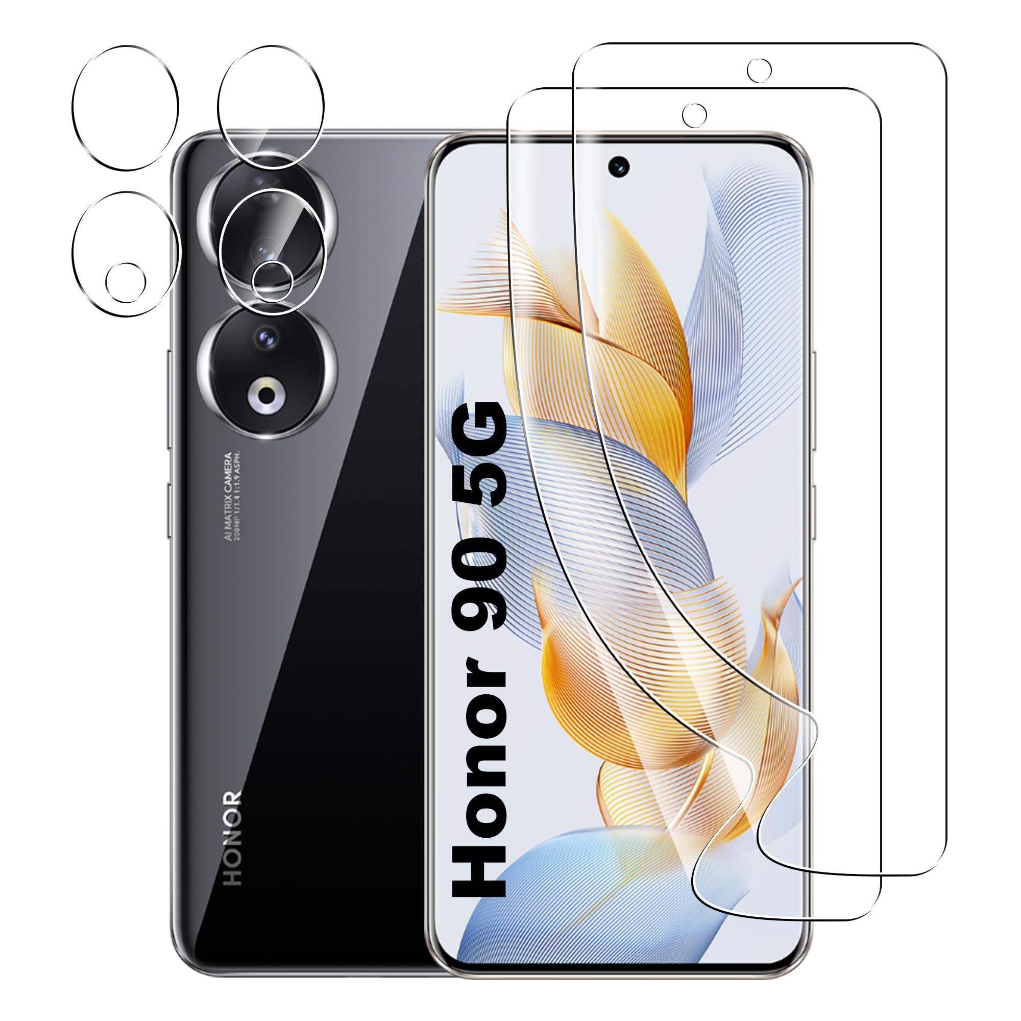Suttkue for Honor 90 Screen Protector（Self-Healing TPU Film with Camera Lens Protector, Anti-Scratch,Case Friendly,HD,Anti-Scratch, 2+2 PACK(not glass)
