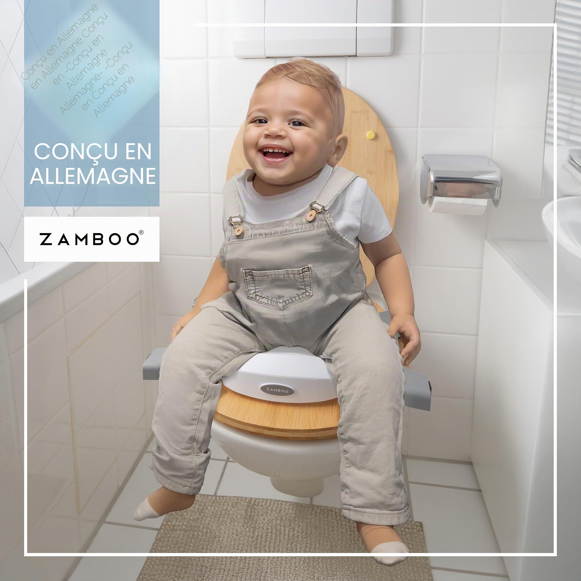 Zamboo Toilette Portable Enfant 3en1 – Pot Bebe & Réducteur Toilette pour Enfants dès 15 mois | Pot Pliable Enfant Voyage et Maison, Anti-Eclaboussure, Utilisable avec Sacs Jetables, Gris