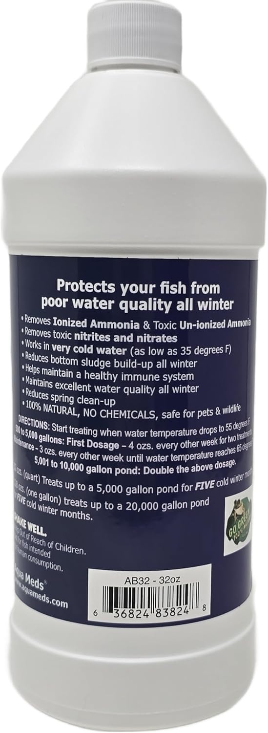 Aqua Meds Arctic Blend 32 oz Winter Pond Care Bacteria, Prevents Poor Winter Pond Water Conditions, Removes Ammonia, Nitrites, Nitrates, Sludge, 2 Pounds