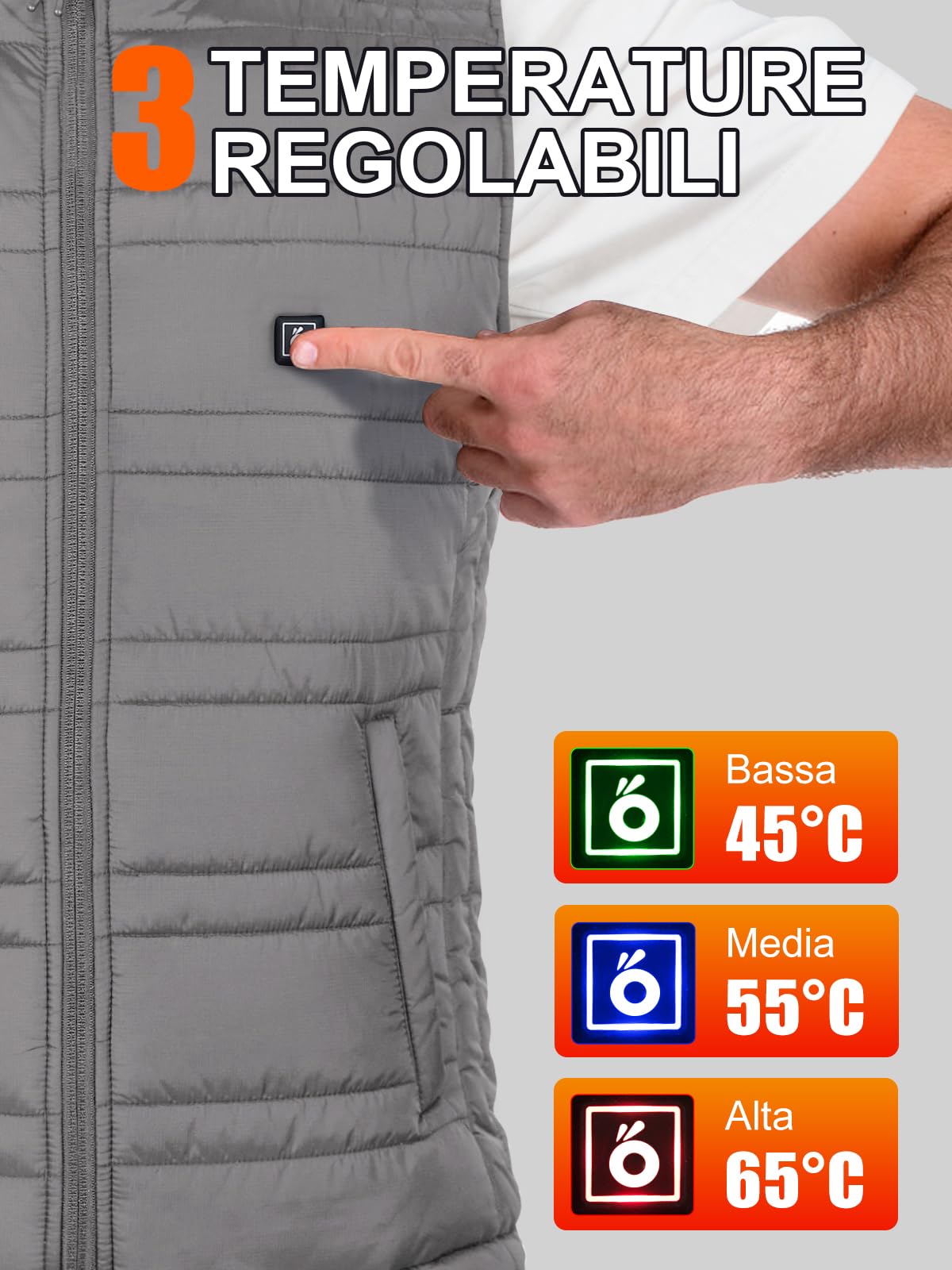 UNBON Gilet Riscaldato Uomo, Giubbotto Riscaldato Uomo con Batteria USB 10000mAh, Gilet Riscaldante Termico 3 Temperature 6 Zone di Calore, Giubbotto Riscaldante Invernale per Moto Caccia