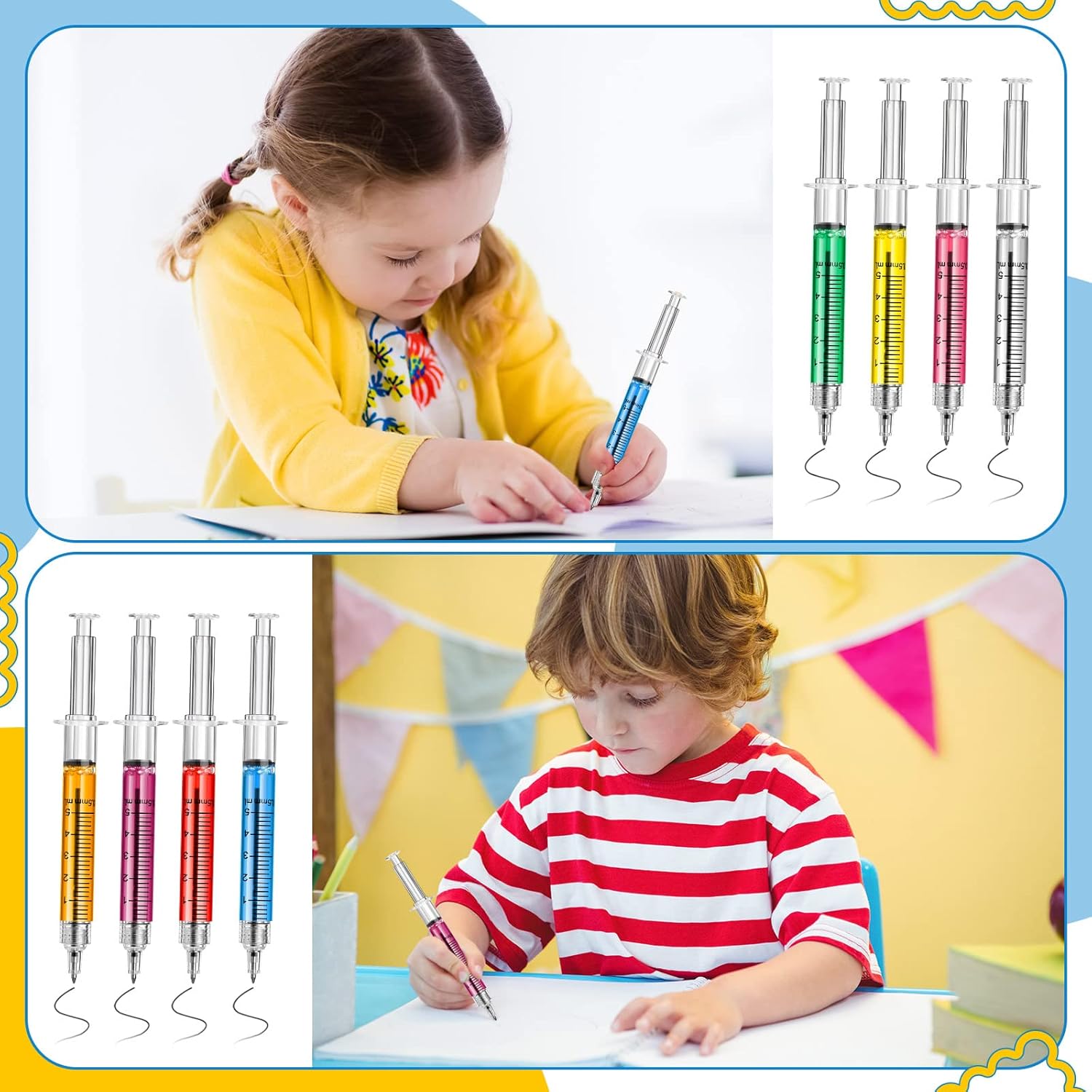 Estune 100 Pcs Syringe Retractable Nurse Pens Novelty Fun Multi Colors Medical Blood Ballpoint Pens Gifts for Nursing Student School Supplies Birthdays Doctor Pretend Party Favors(Classic Style)